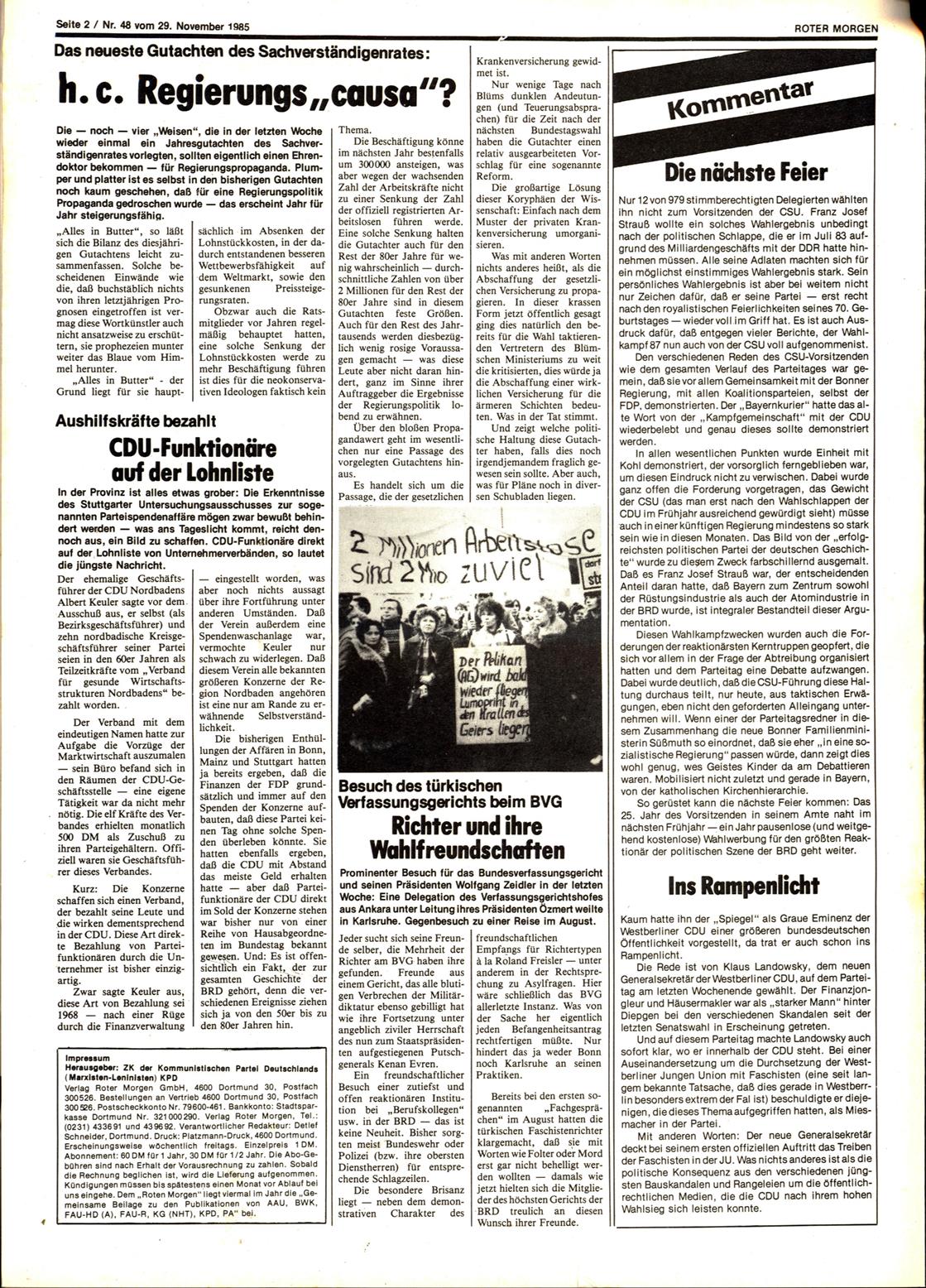 Roter Morgen, 19. Jg., 29. November 1985, Nr. 48, Seite 2