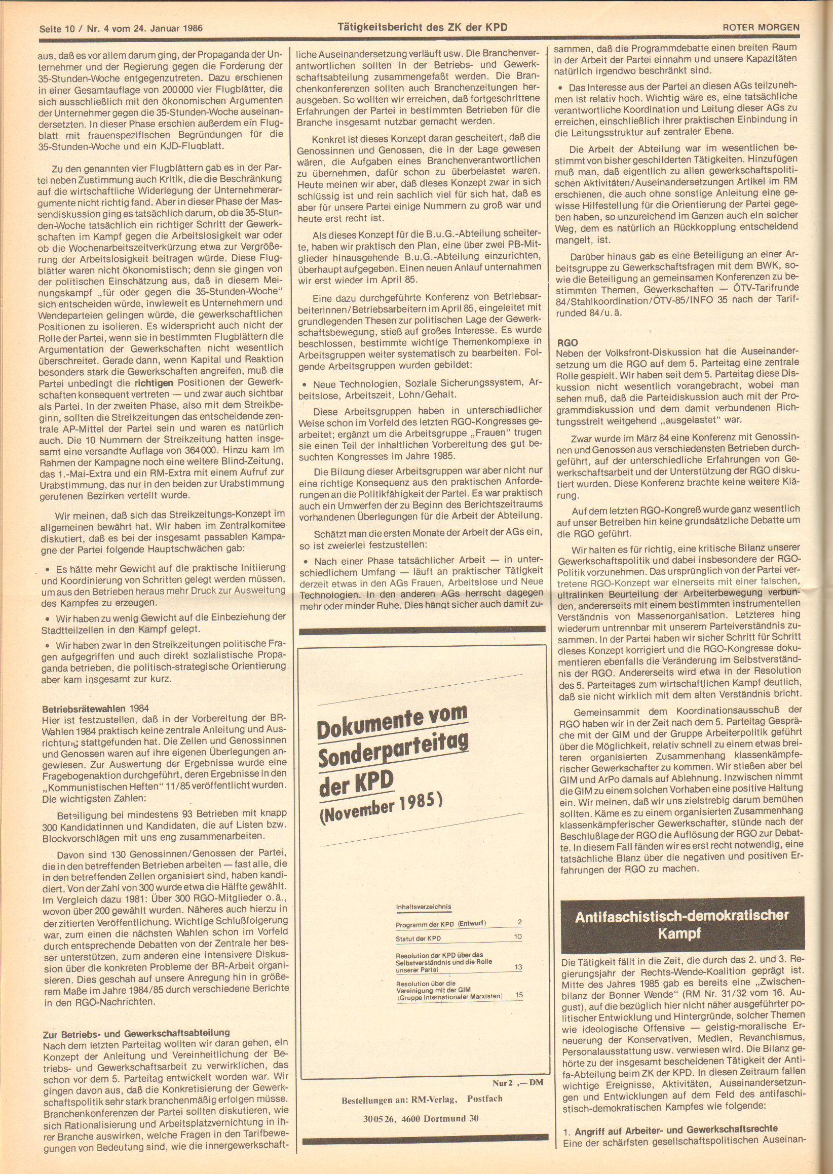 Roter Morgen, 20. Jg., 24. Januar 1986, Nr. 4, Seite 10