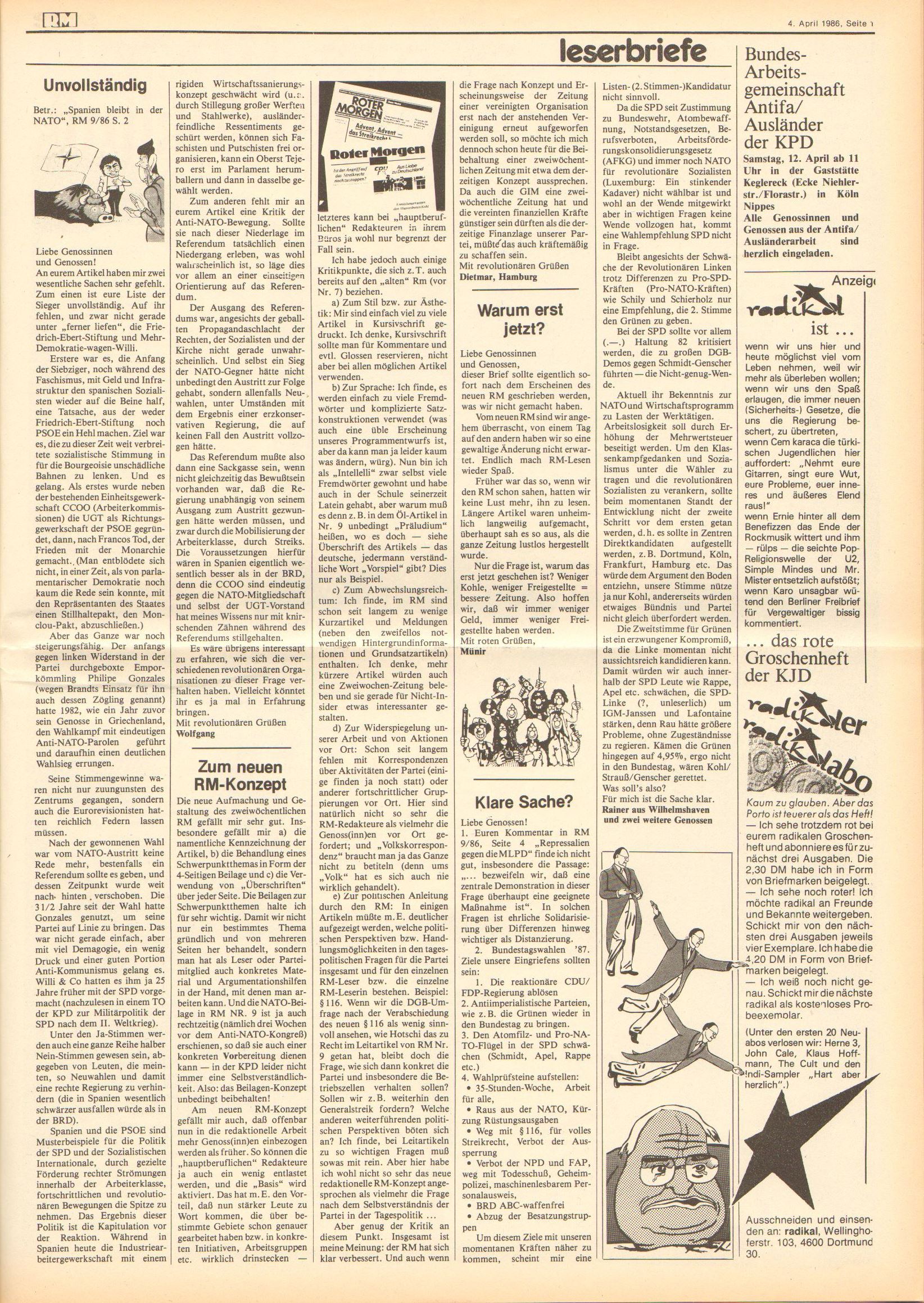 Roter Morgen, 20. Jg., 4. April 1986, Nr. 10, Seite 15