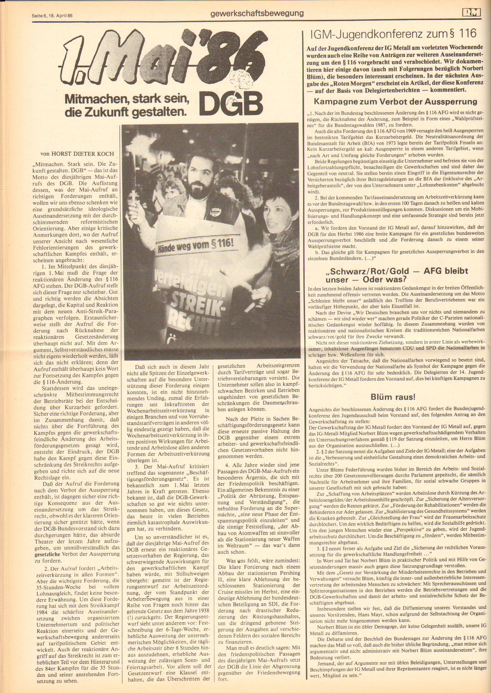 Roter Morgen, 20. Jg., 18. April 1986, Nr. 11, Seite 6