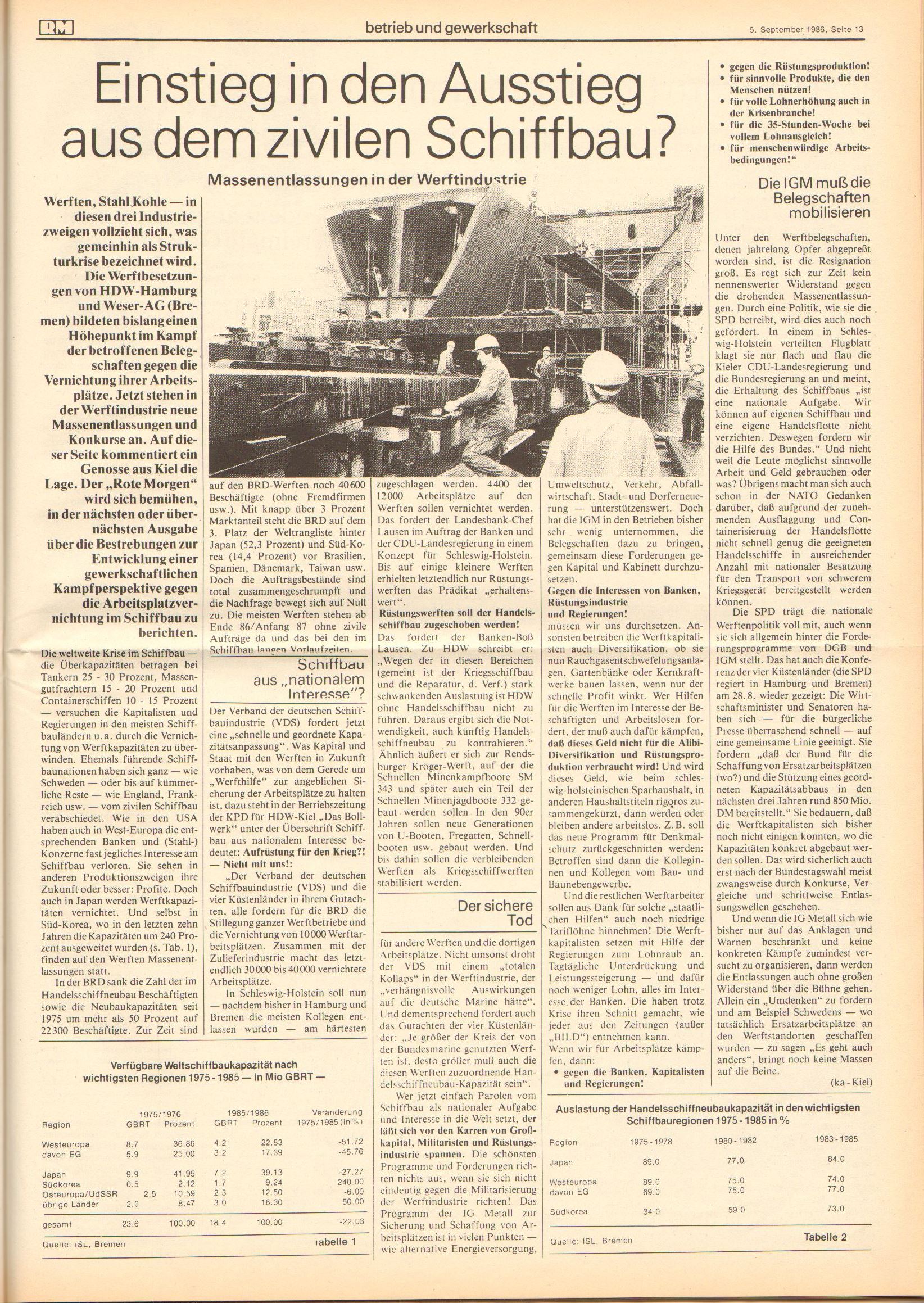 Roter Morgen, 20. Jg., 5. September 1986, Nr. 20/21, Seite 13