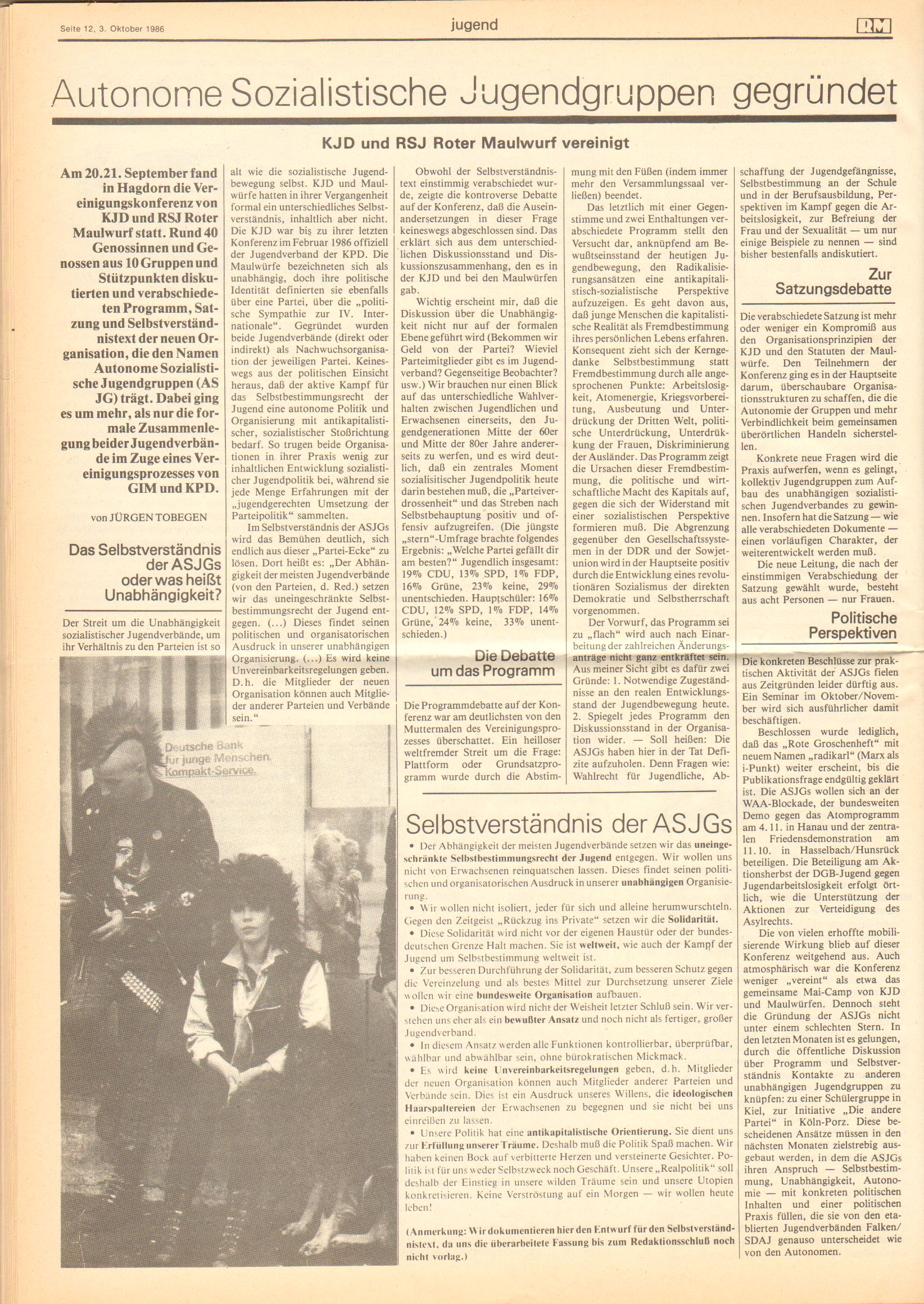 Roter Morgen, 20. Jg., 3. Oktober 1986, Nr. 23, Seite 12