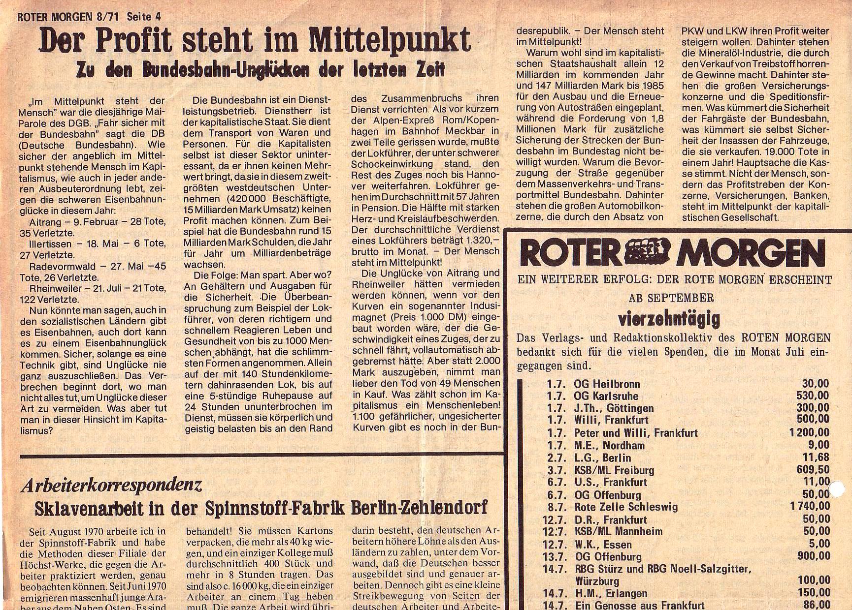 Roter Morgen, 5. Jg., August 1971, Nr. 8, Seite 4a