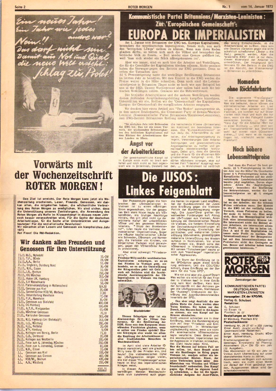 Roter Morgen, 7. Jg., 14. Januar 1973, Nr. 1, Seite 2