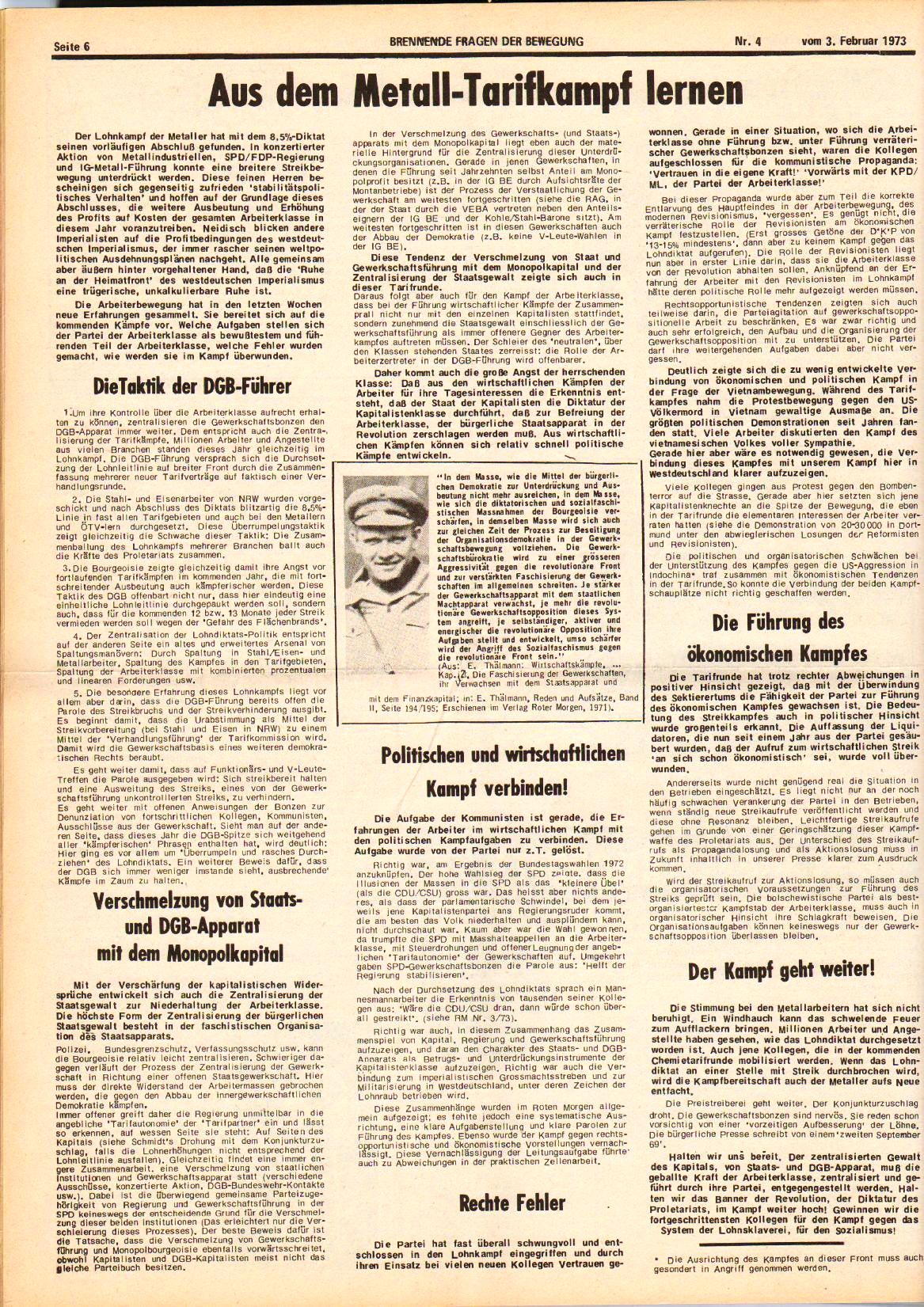 Roter Morgen, 7. Jg., 3. Februar 1973, Nr. 4, Seite 6
