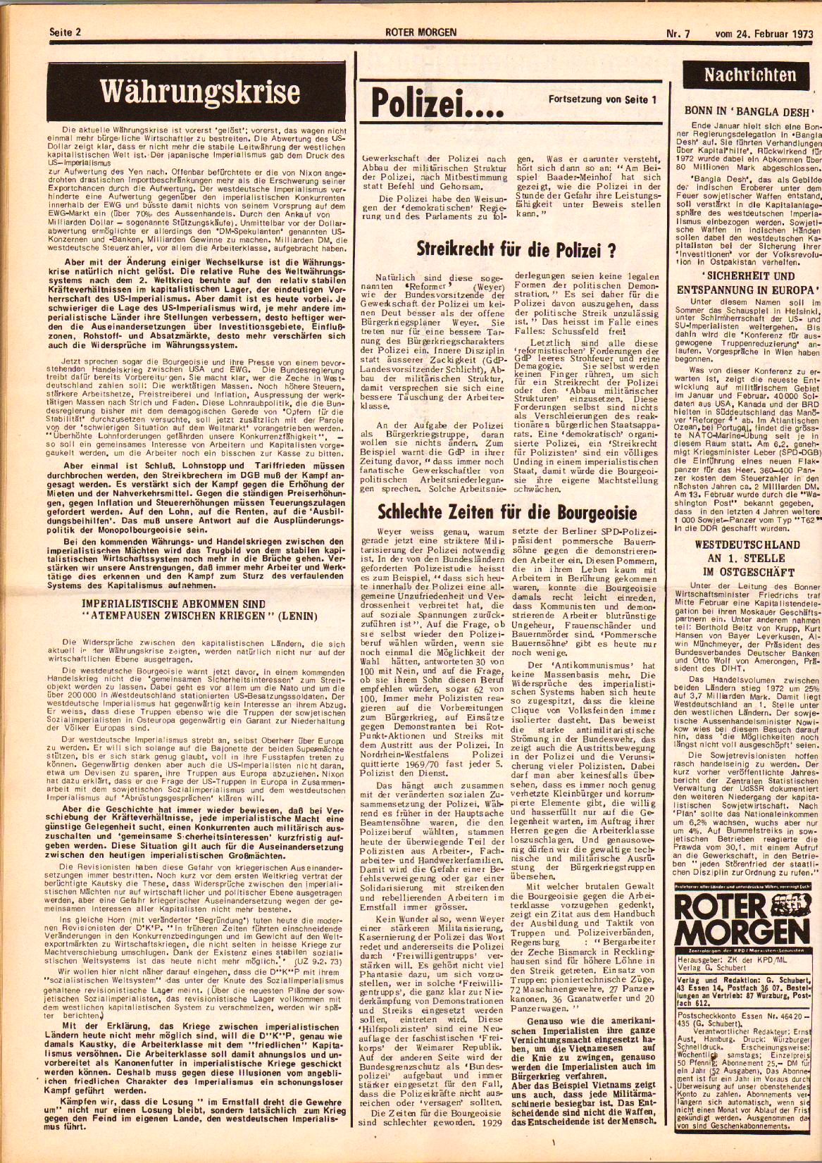 Roter Morgen, 7. Jg., 24. Februar 1973, Nr. 7, Seite 2