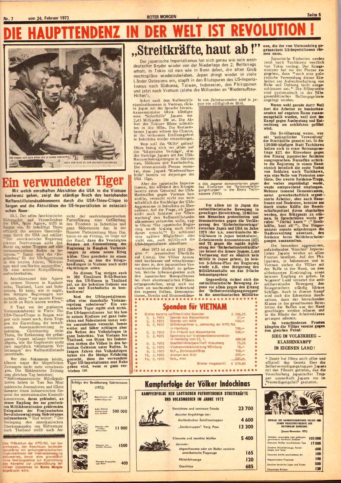 Roter Morgen, 7. Jg., 24. Februar 1973, Nr. 7, Seite 5