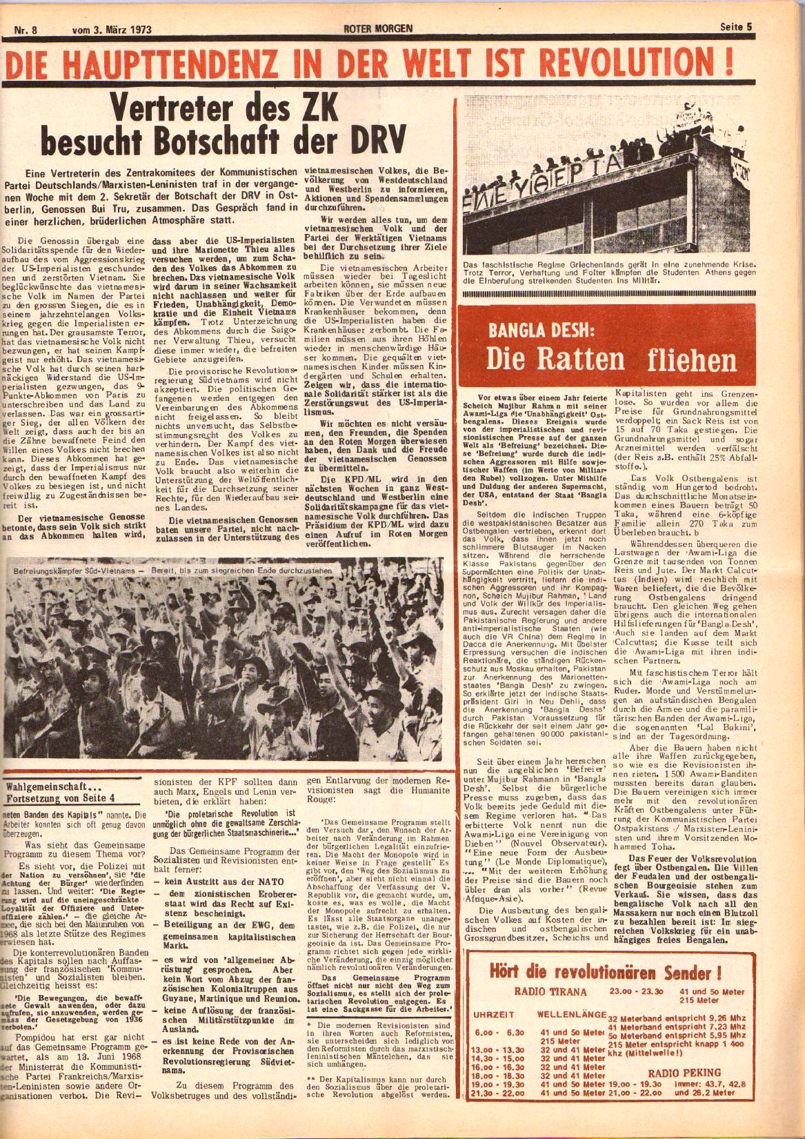 Roter Morgen, 7. Jg., 3. März 1973, Nr. 8, Seite 5