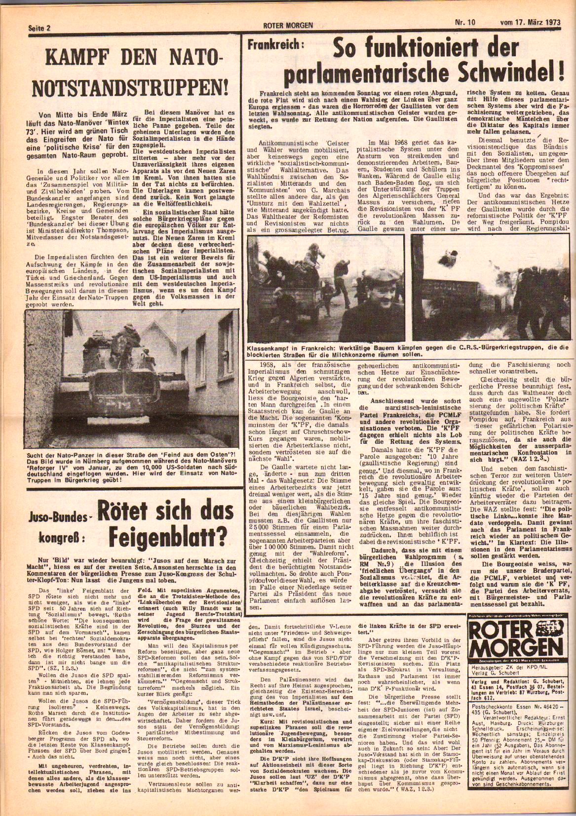 Roter Morgen, 7. Jg., 17. März 1973, Nr. 10, Seite 2