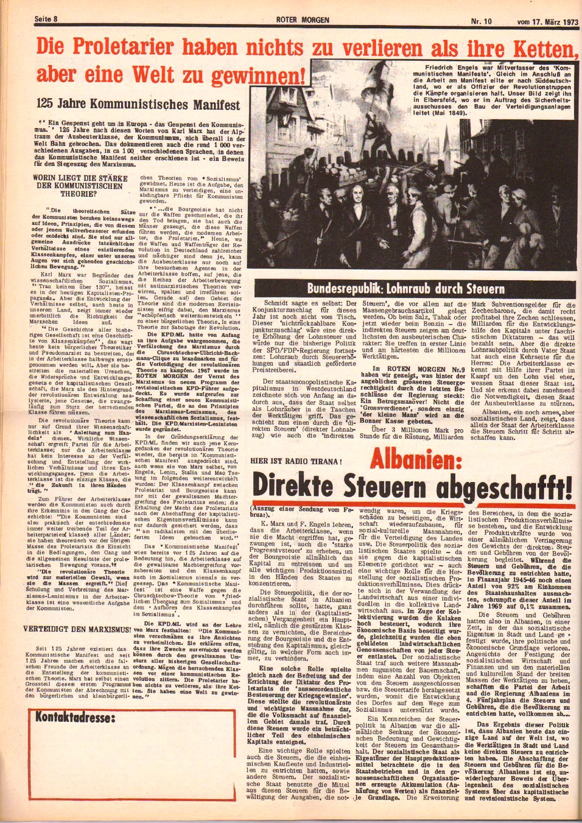 Roter Morgen, 7. Jg., 17. März 1973, Nr. 10, Seite 8