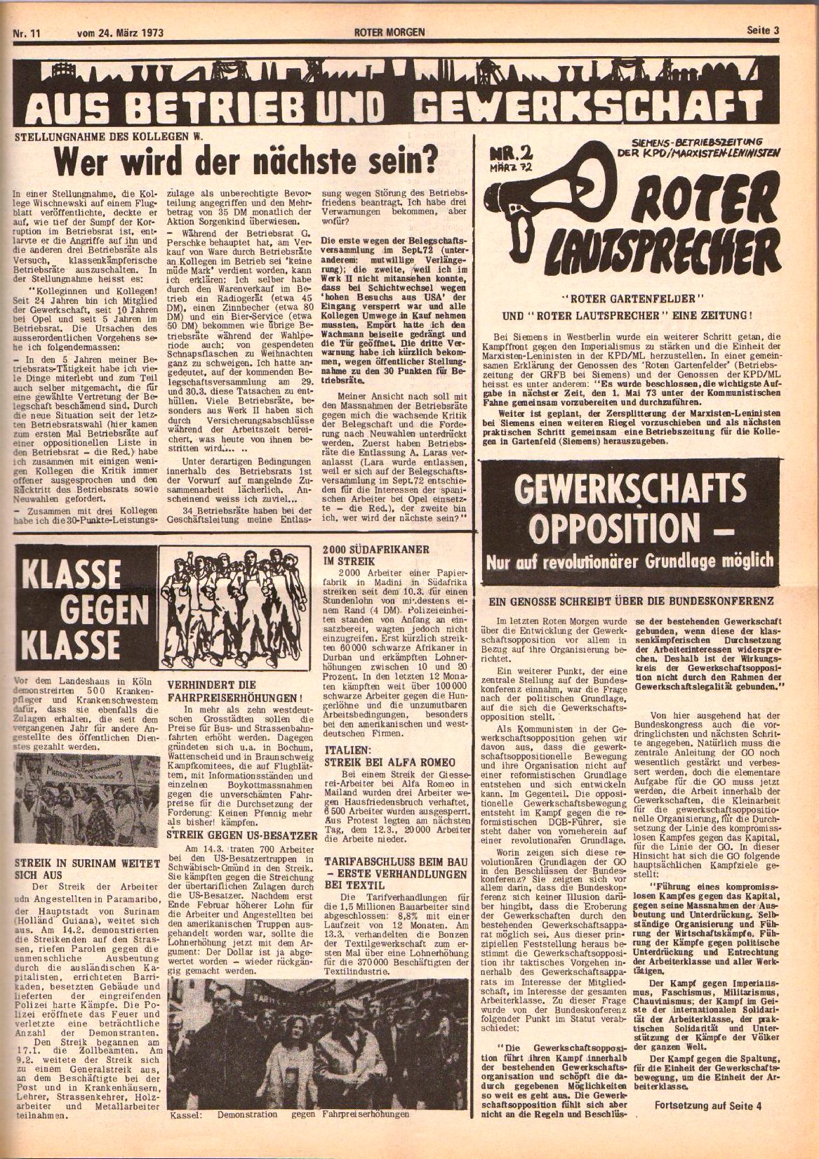 Roter Morgen, 7. Jg., 24. März 1973, Nr. 11, Seite 3