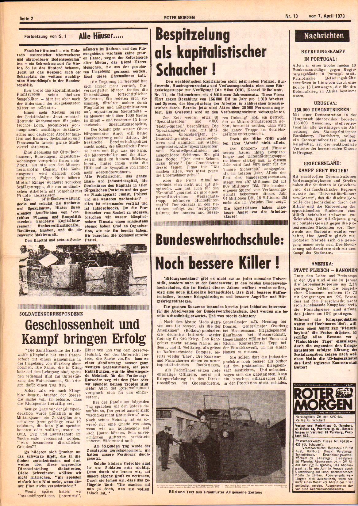 Roter Morgen, 7. Jg., 7. April 1973, Nr. 13, Seite 2