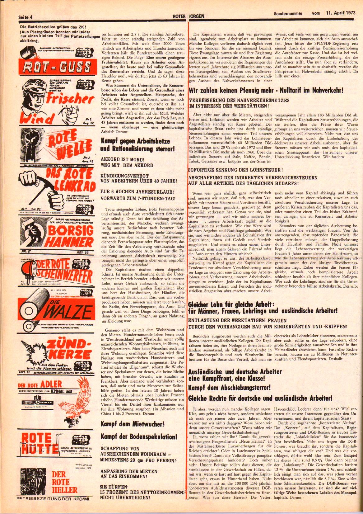 Roter Morgen, 7. Jg., 11. April 1973, Sondernummer, Seite 4