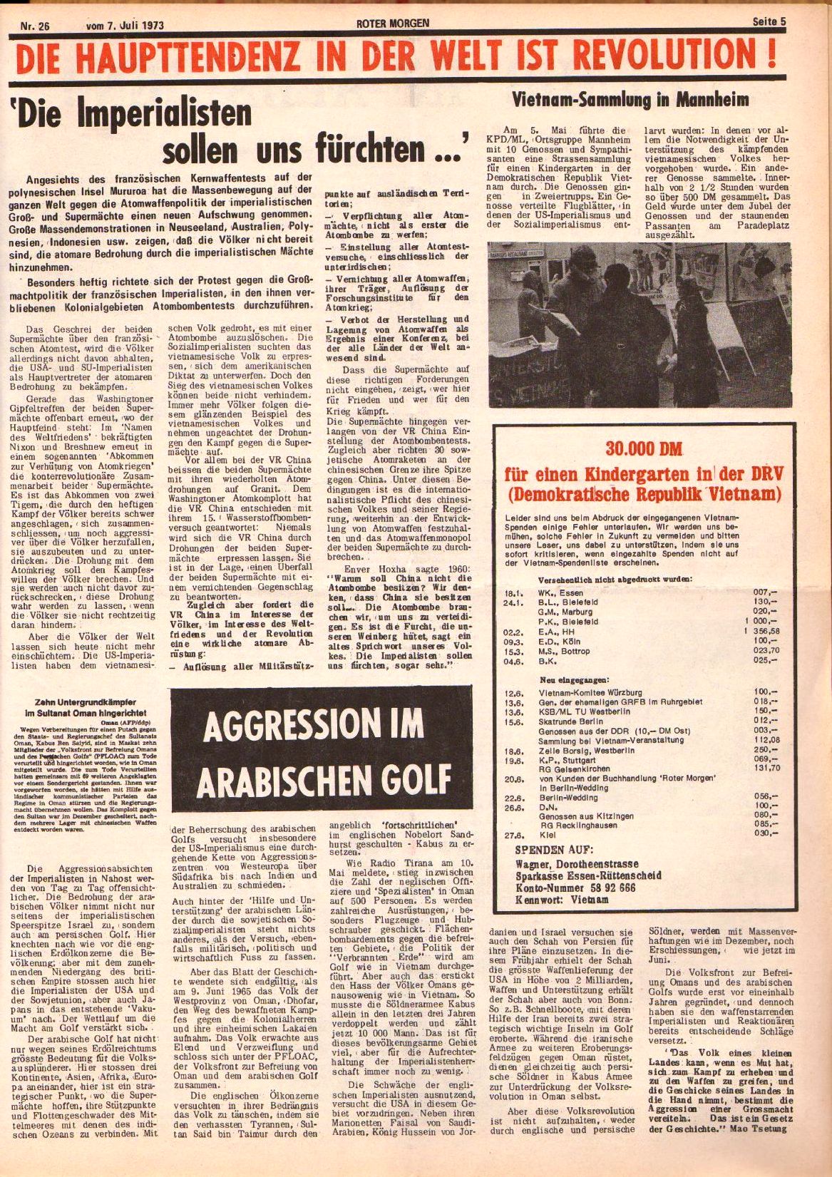 Roter Morgen, 7. Jg., 7. Juli 1973, Nr. 26, Seite 5