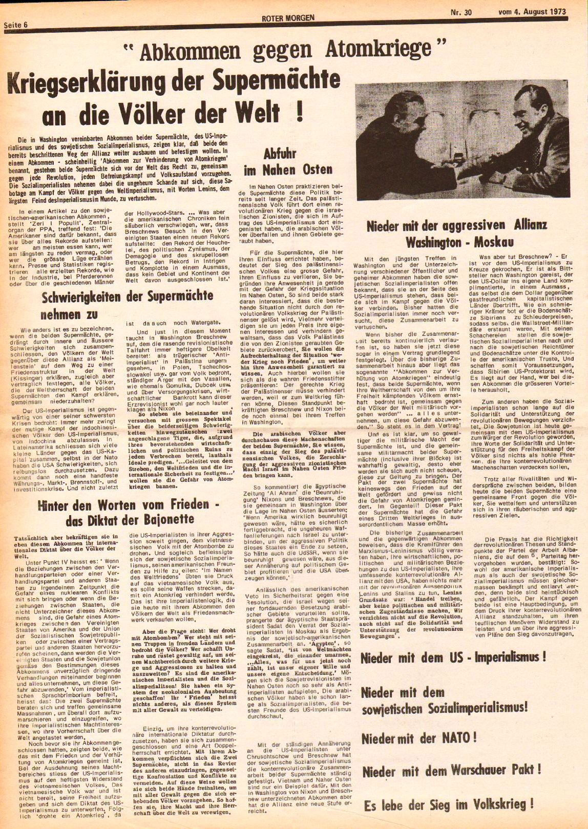 Roter Morgen, 7. Jg., 4. August 1973, Nr. 30, Seite 6