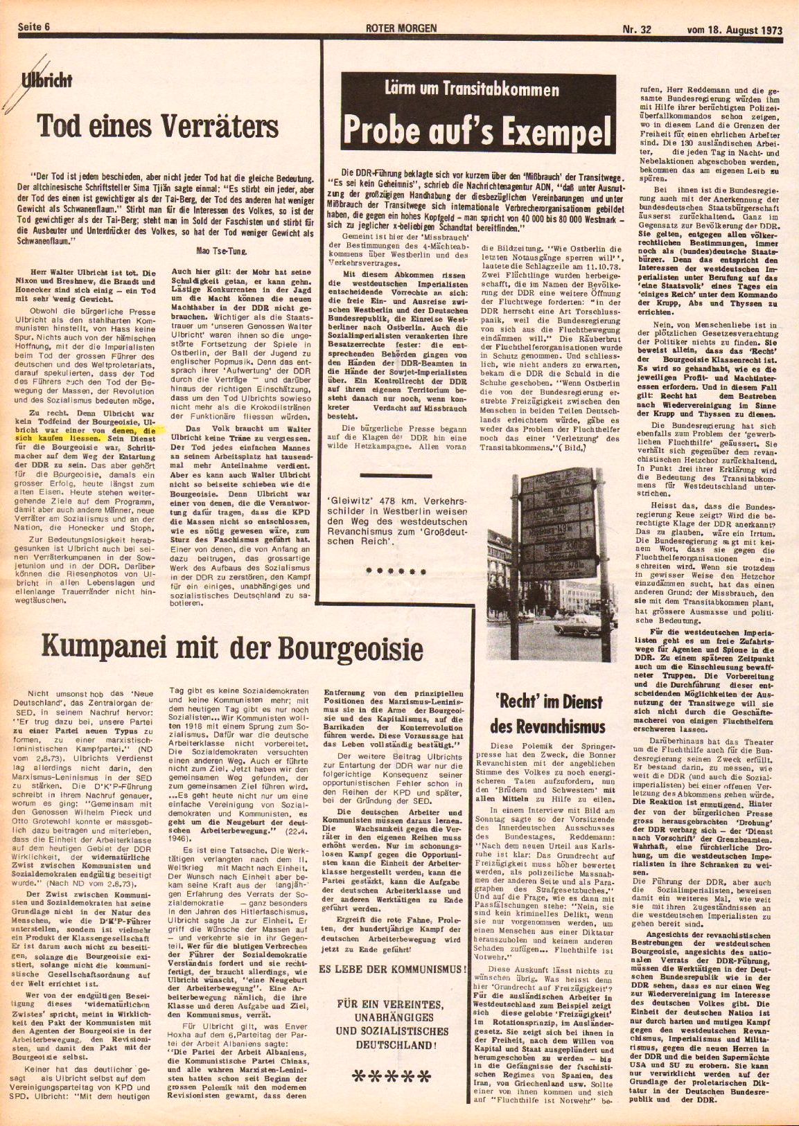 Roter Morgen, 7. Jg., 18. August 1973, Nr. 32, Seite 6