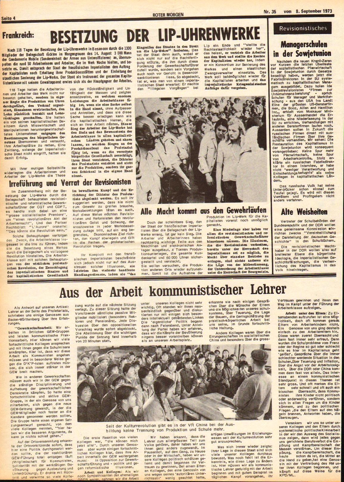 Roter Morgen, 7. Jg., 8. September 1973, Nr. 35, Seite 4