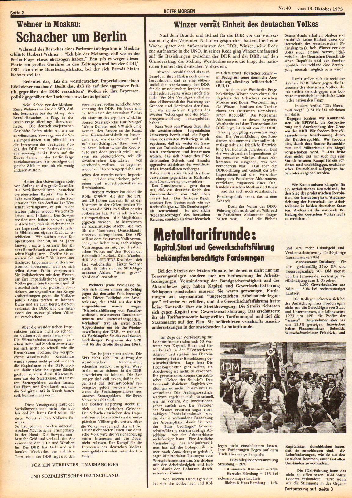 Roter Morgen, 7. Jg., 13. Oktober 1973, Nr. 40, Seite 2