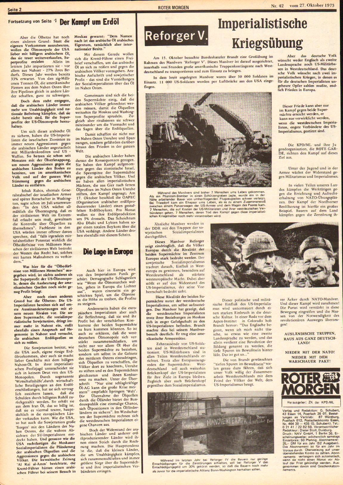 Roter Morgen, 7. Jg., 27. Oktober 1973, Nr. 42, Seite 2