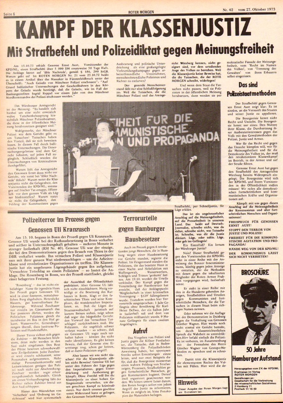 Roter Morgen, 7. Jg., 27. Oktober 1973, Nr. 42, Seite 6