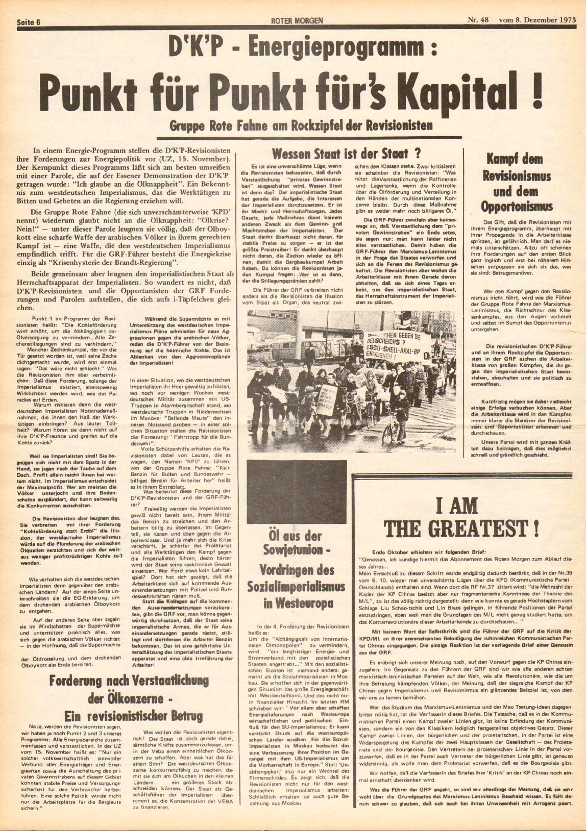Roter Morgen, 7. Jg., 8. Dezember 1973, Nr. 48, Seite 6