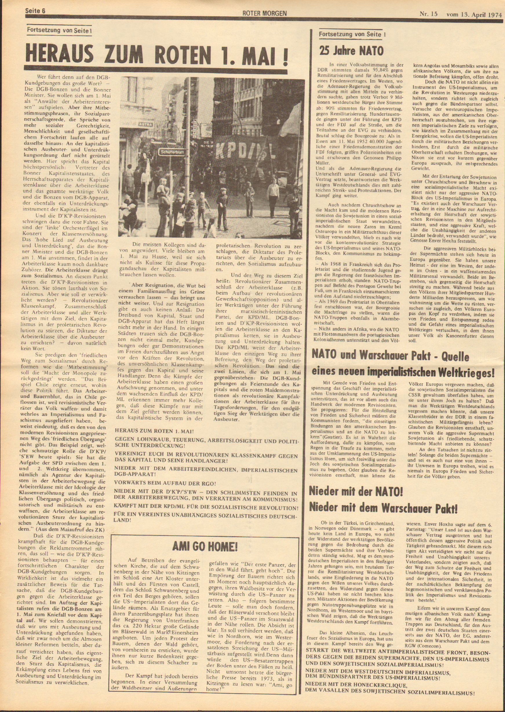 Roter Morgen, 8. Jg., 13. April 1974, Nr. 15, Seite 6
