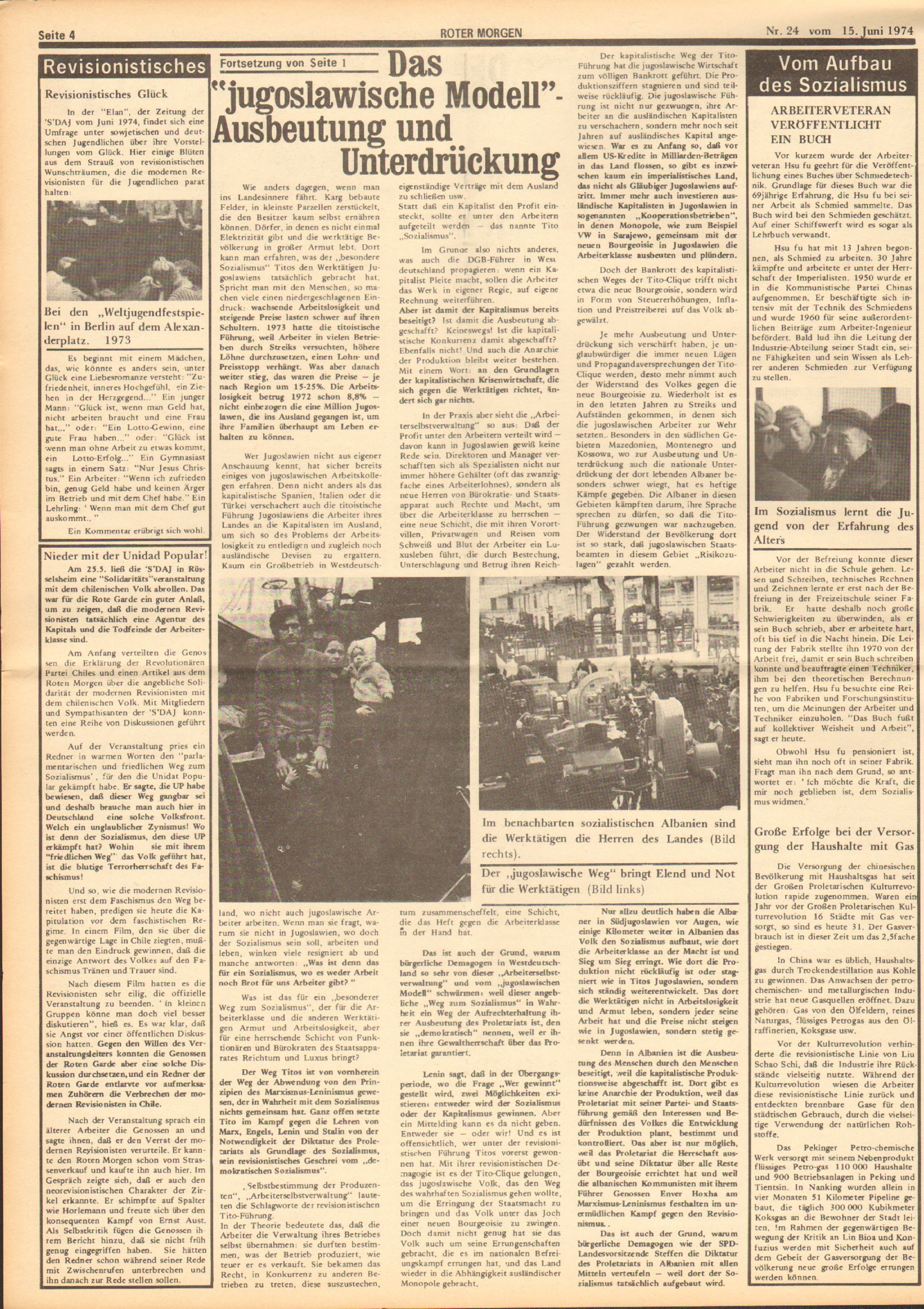 Roter Morgen, 8. Jg., 15. Juni 1974, Nr. 24, Seite 4