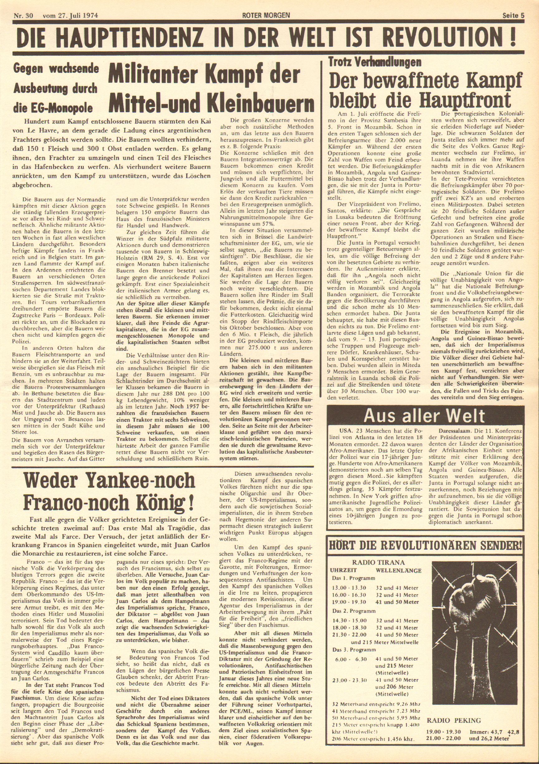 Roter Morgen, 8. Jg., 27. Juli 1974, Nr. 30, Seite 5