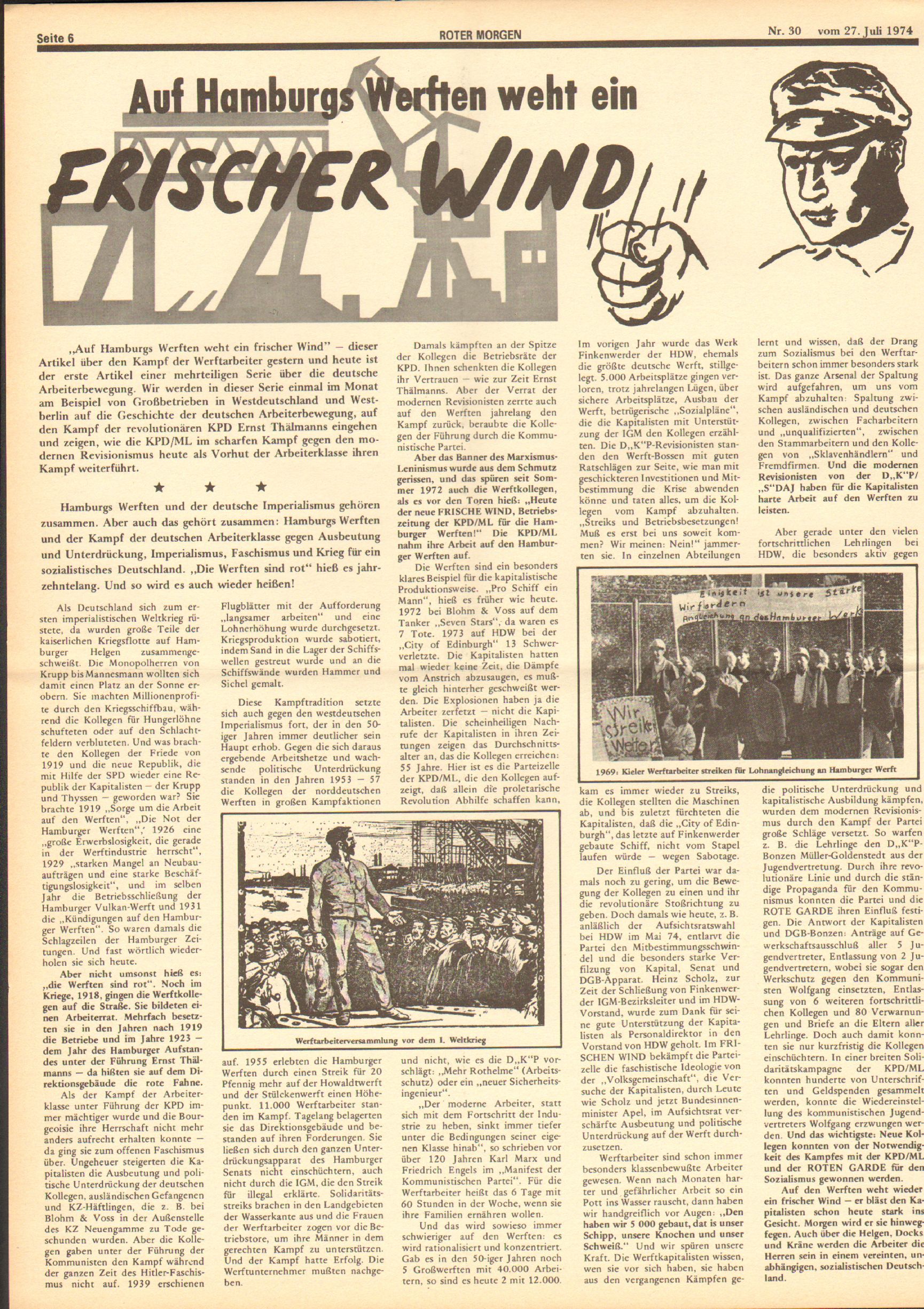 Roter Morgen, 8. Jg., 27. Juli 1974, Nr. 30, Seite 6