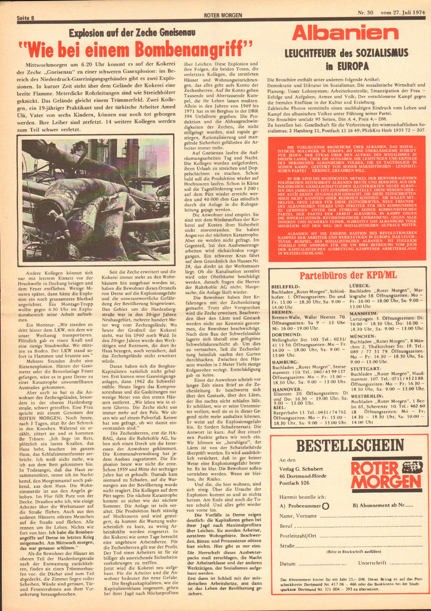 Roter Morgen, 8. Jg., 27. Juli 1974, Nr. 30, Seite 8