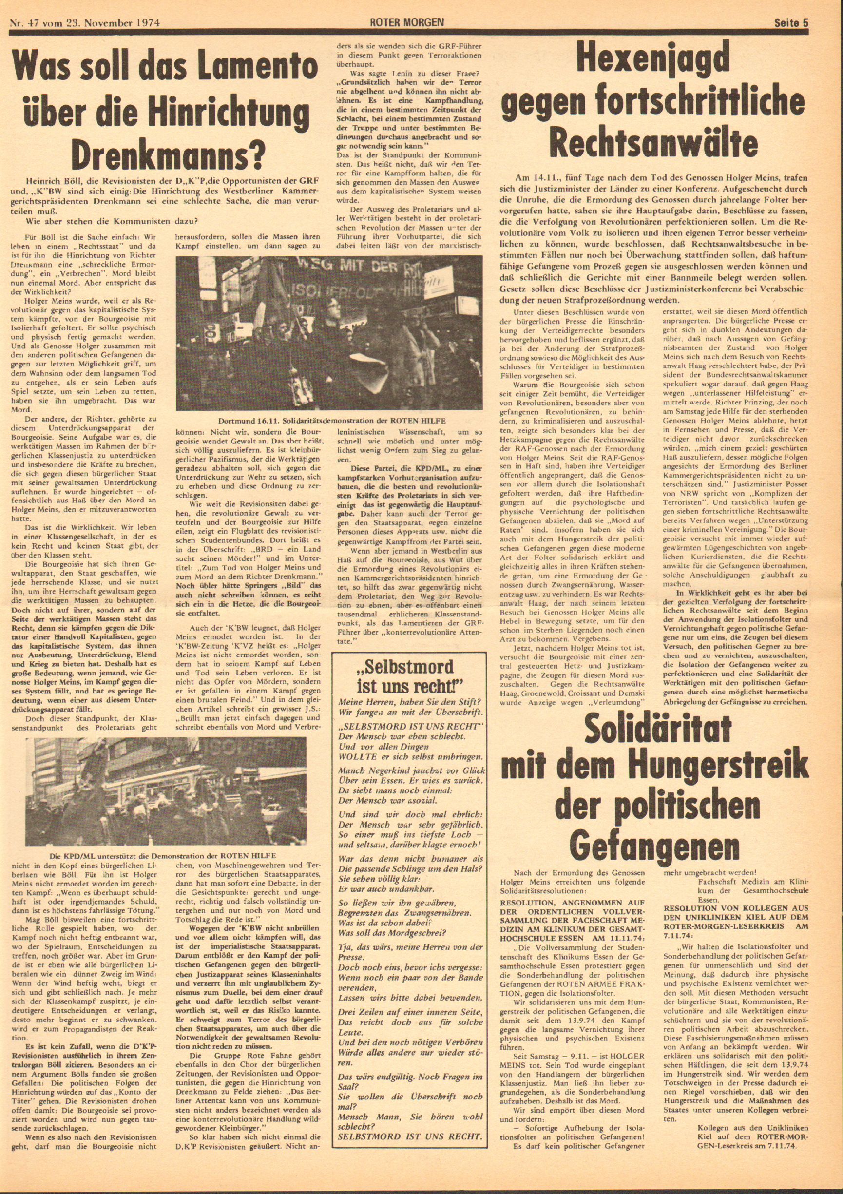 Roter Morgen, 8. Jg., 23. November 1974, Nr. 47, Seite 5