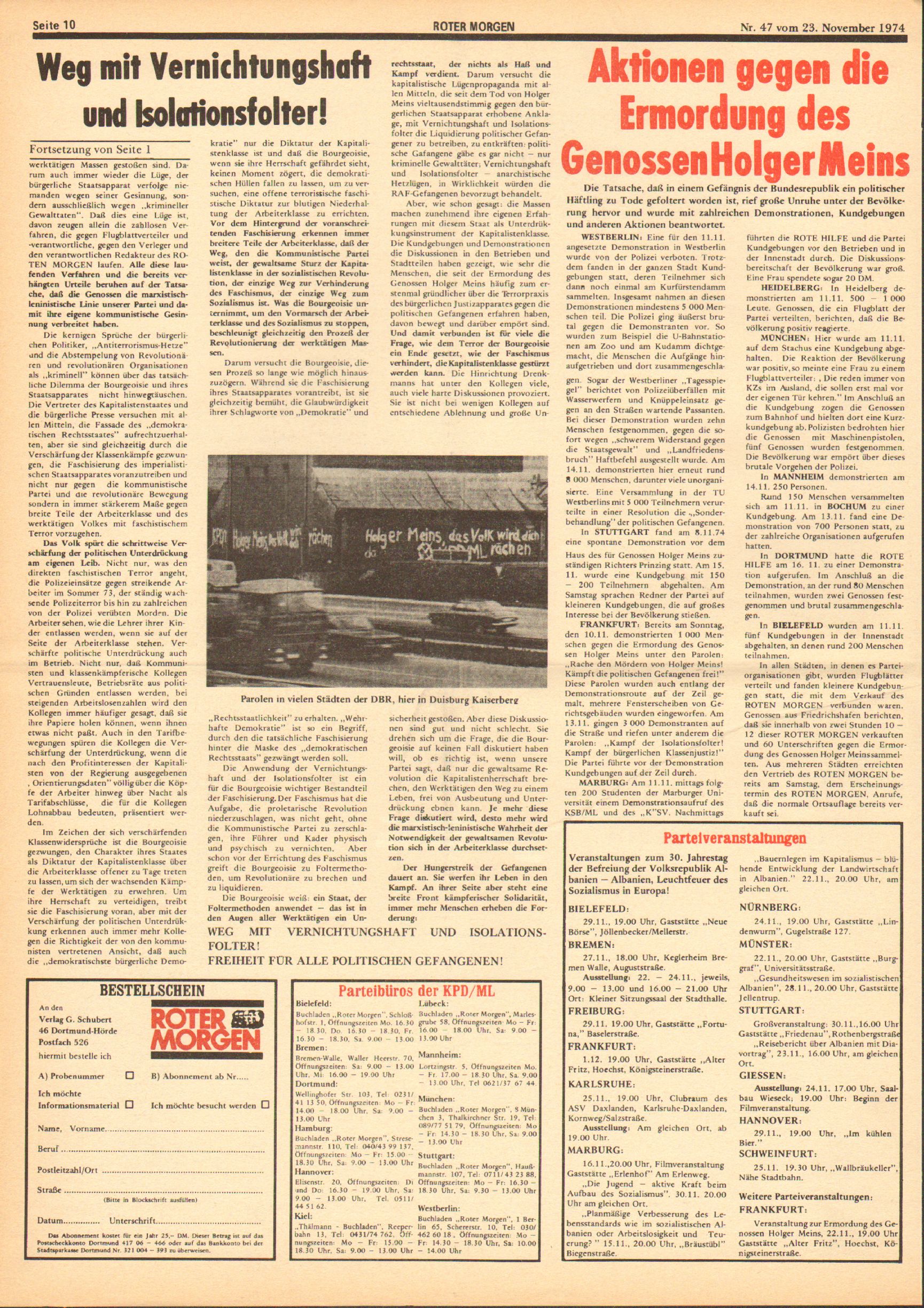 Roter Morgen, 8. Jg., 23. November 1974, Nr. 47, Seite 10