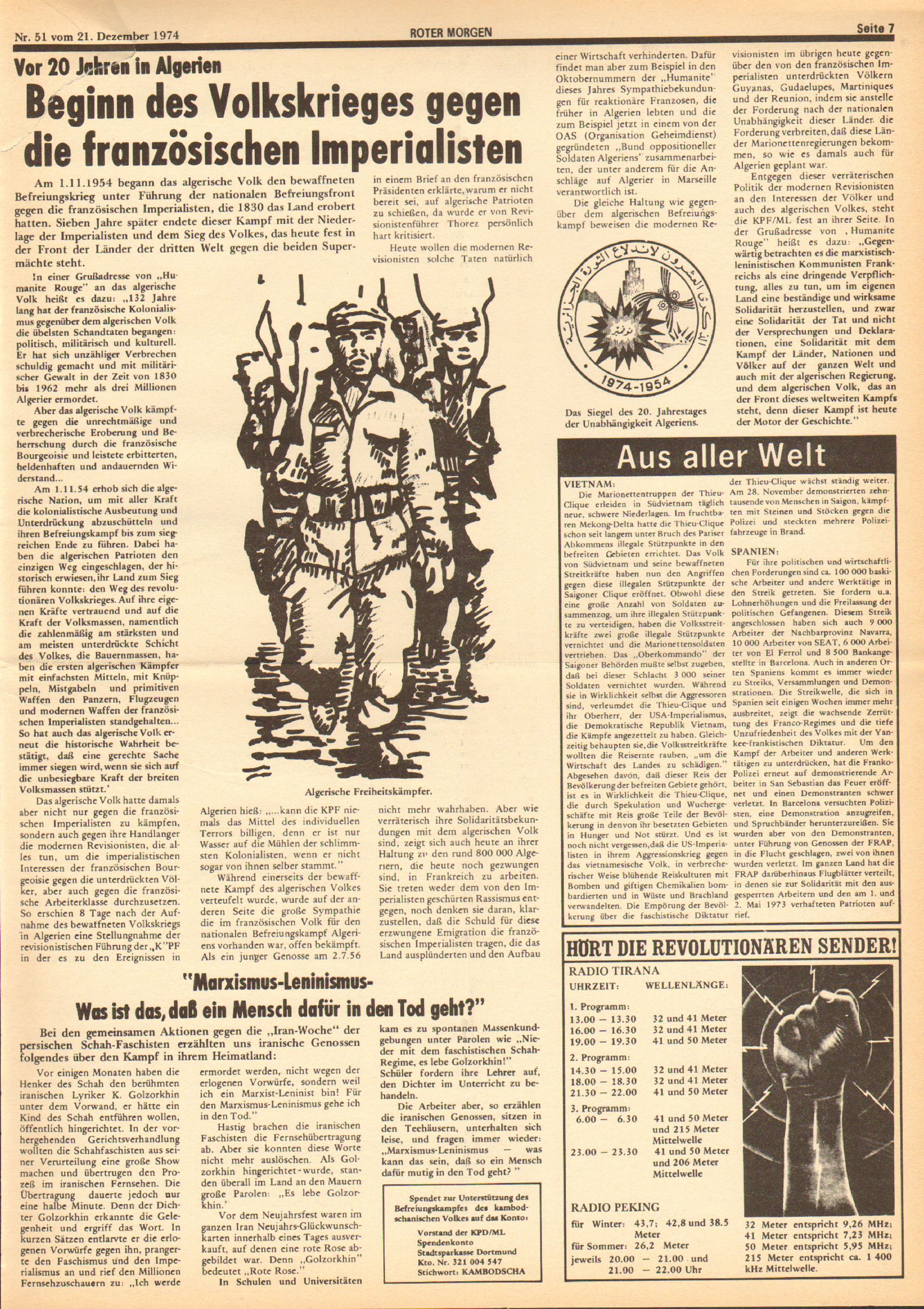 Roter Morgen, 8. Jg., 21. Dezember 1974, Nr. 51, Seite 7
