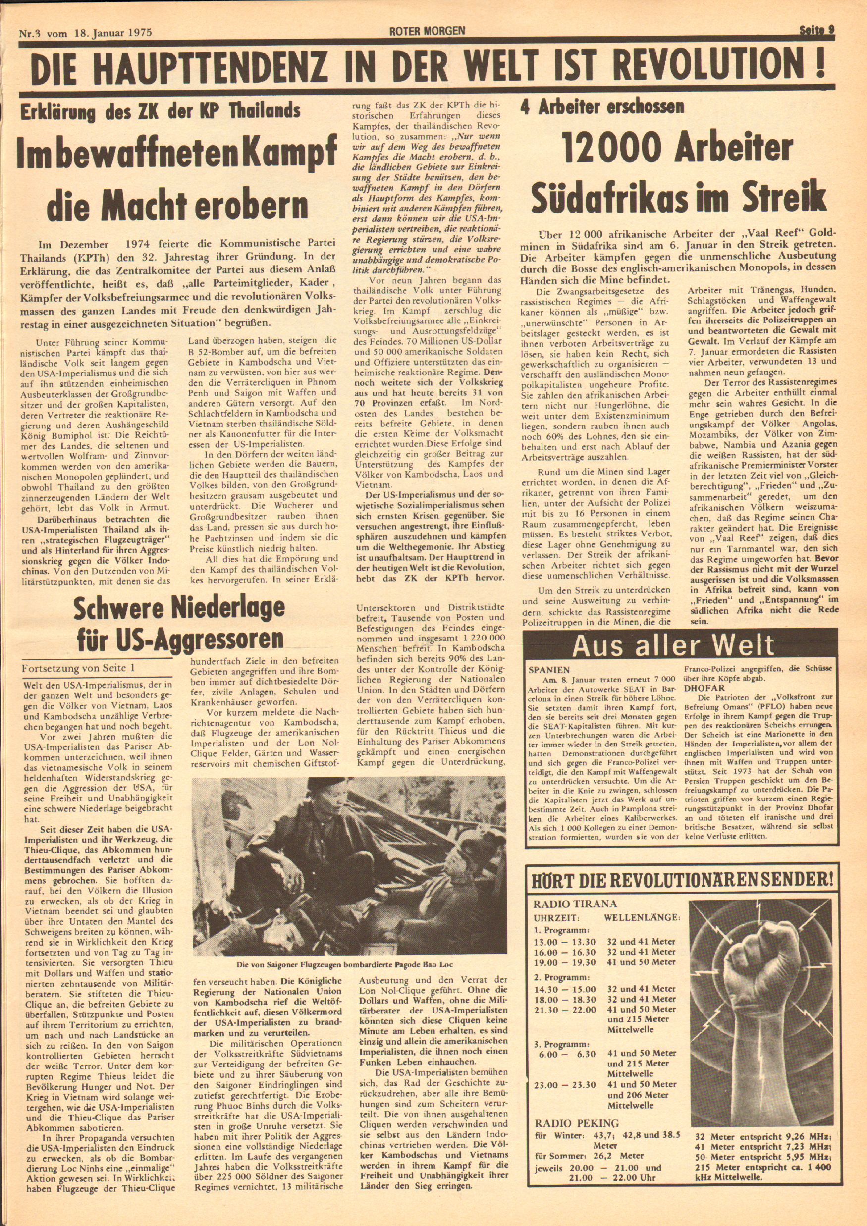 Roter Morgen, 9. Jg., 18. Januar 1975, Nr. 3, Seite 9