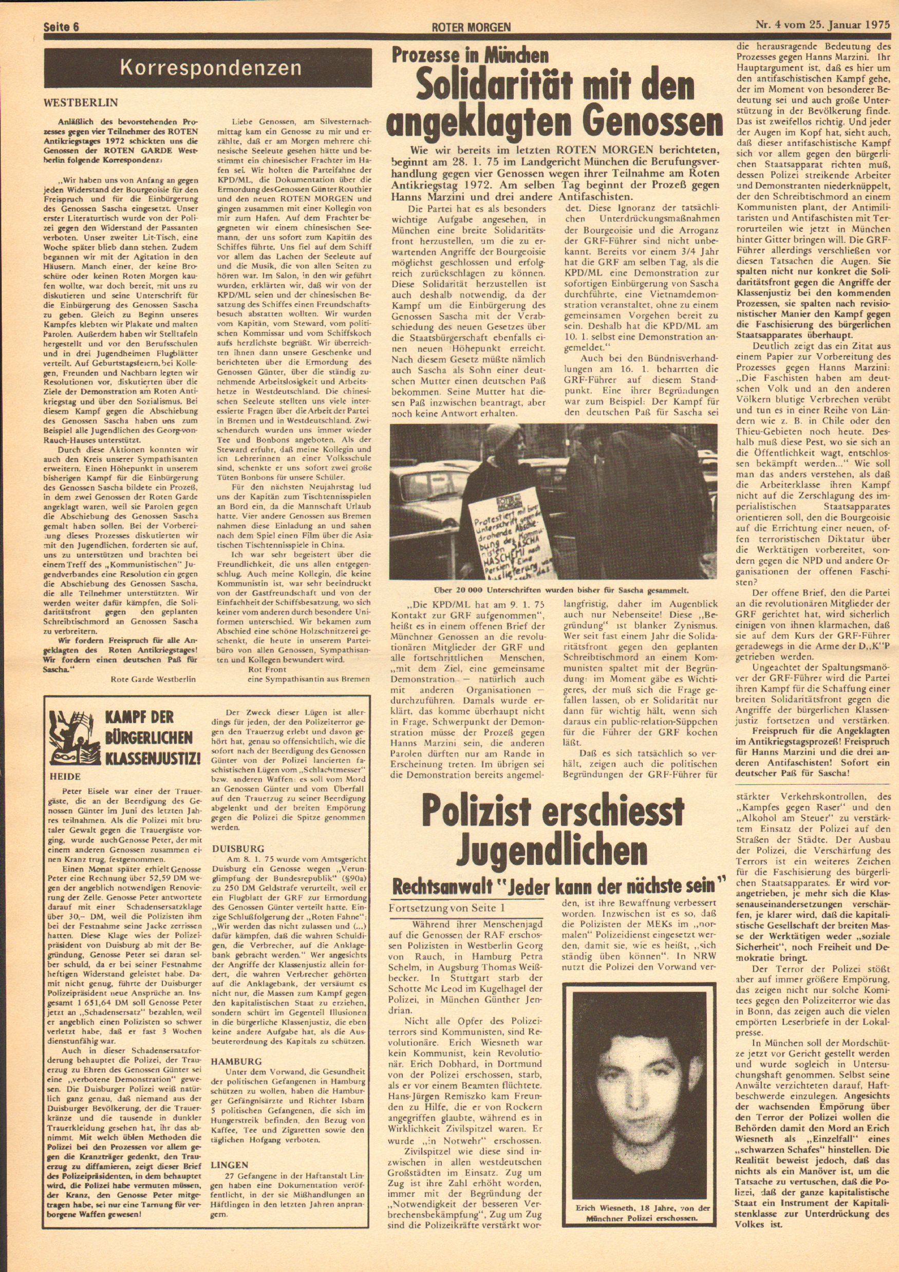 Roter Morgen, 9. Jg., 25. Januar 1975, Nr. 4, Seite 6