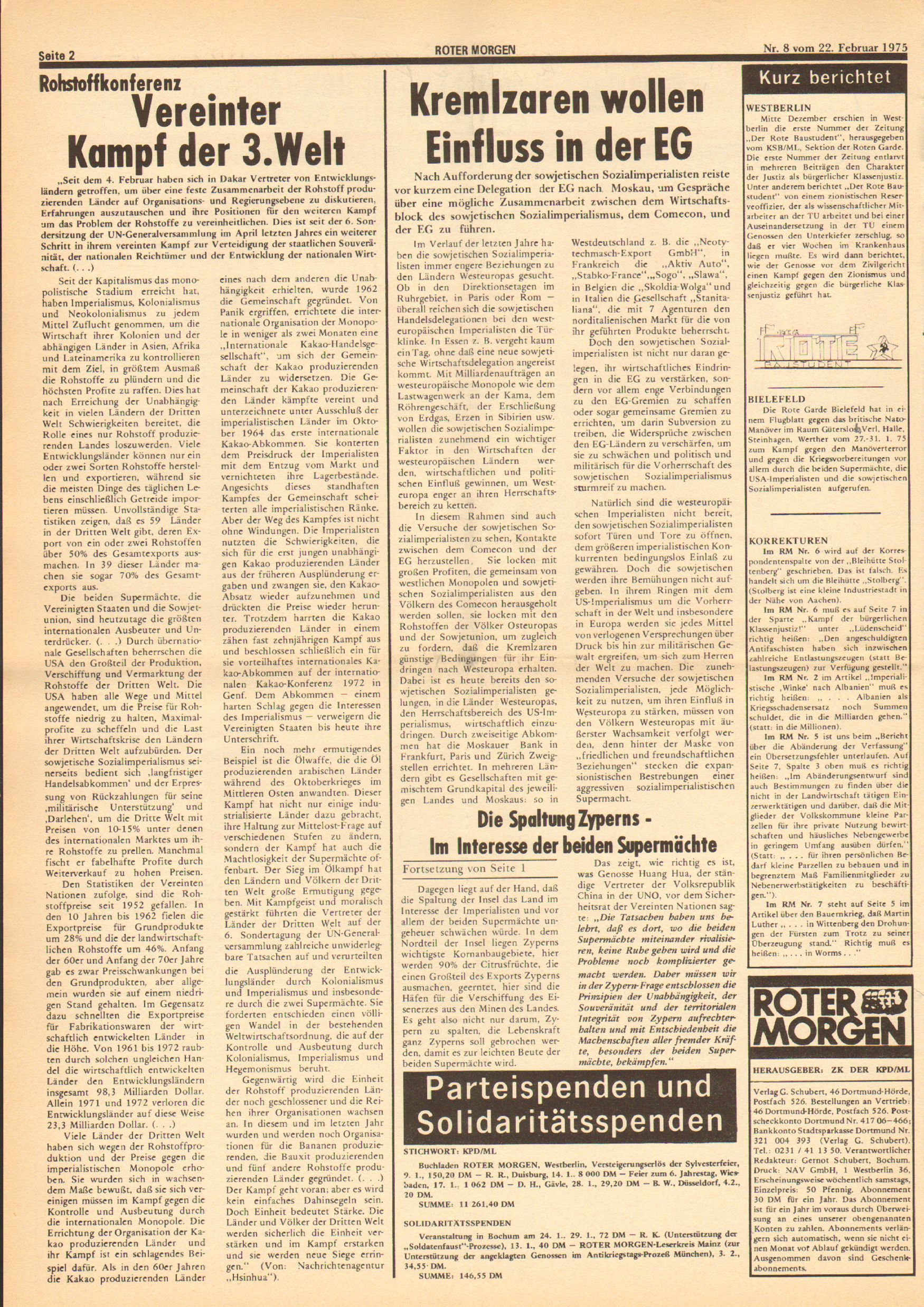 Roter Morgen, 9. Jg.,22. Februar 1975, Nr. 8, Seite 2