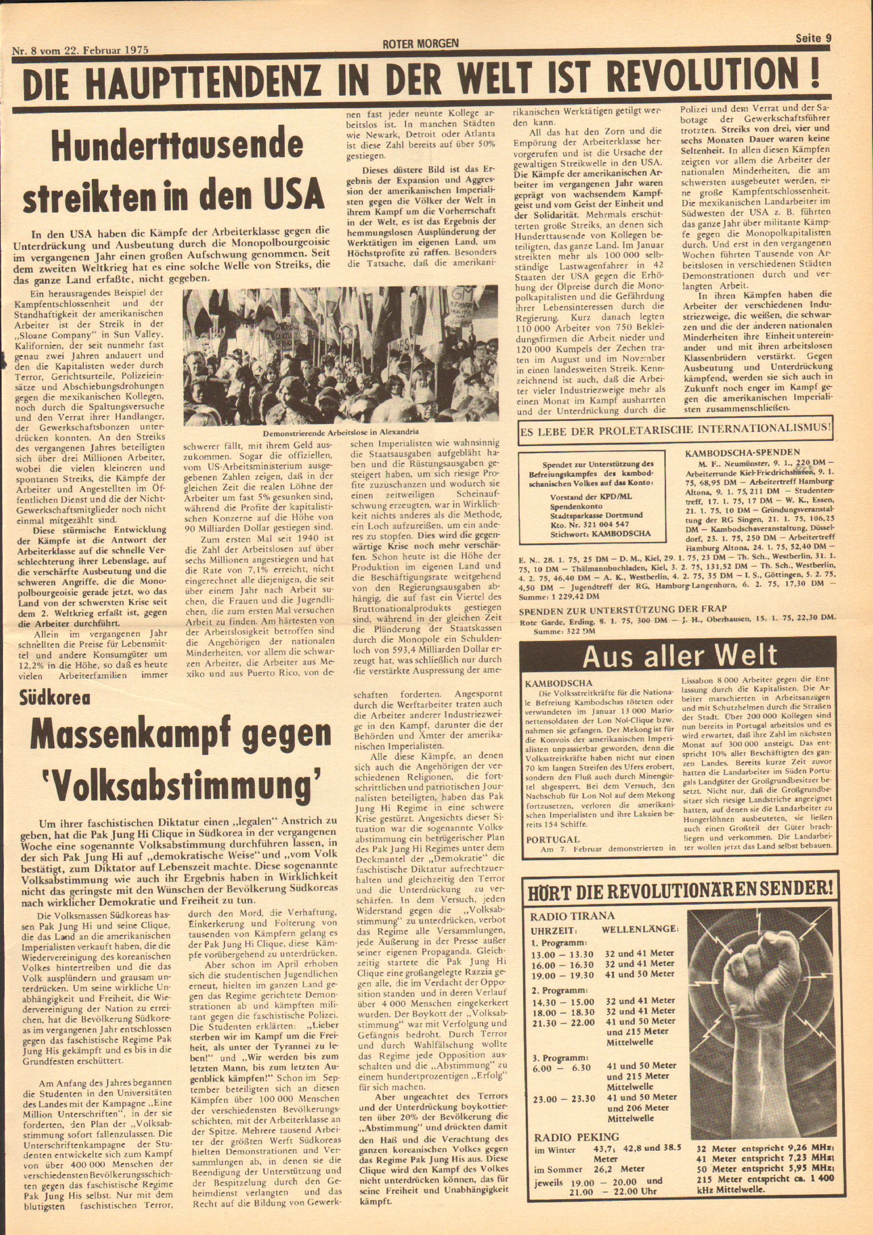 Roter Morgen, 9. Jg.,22. Februar 1975, Nr. 8, Seite 9