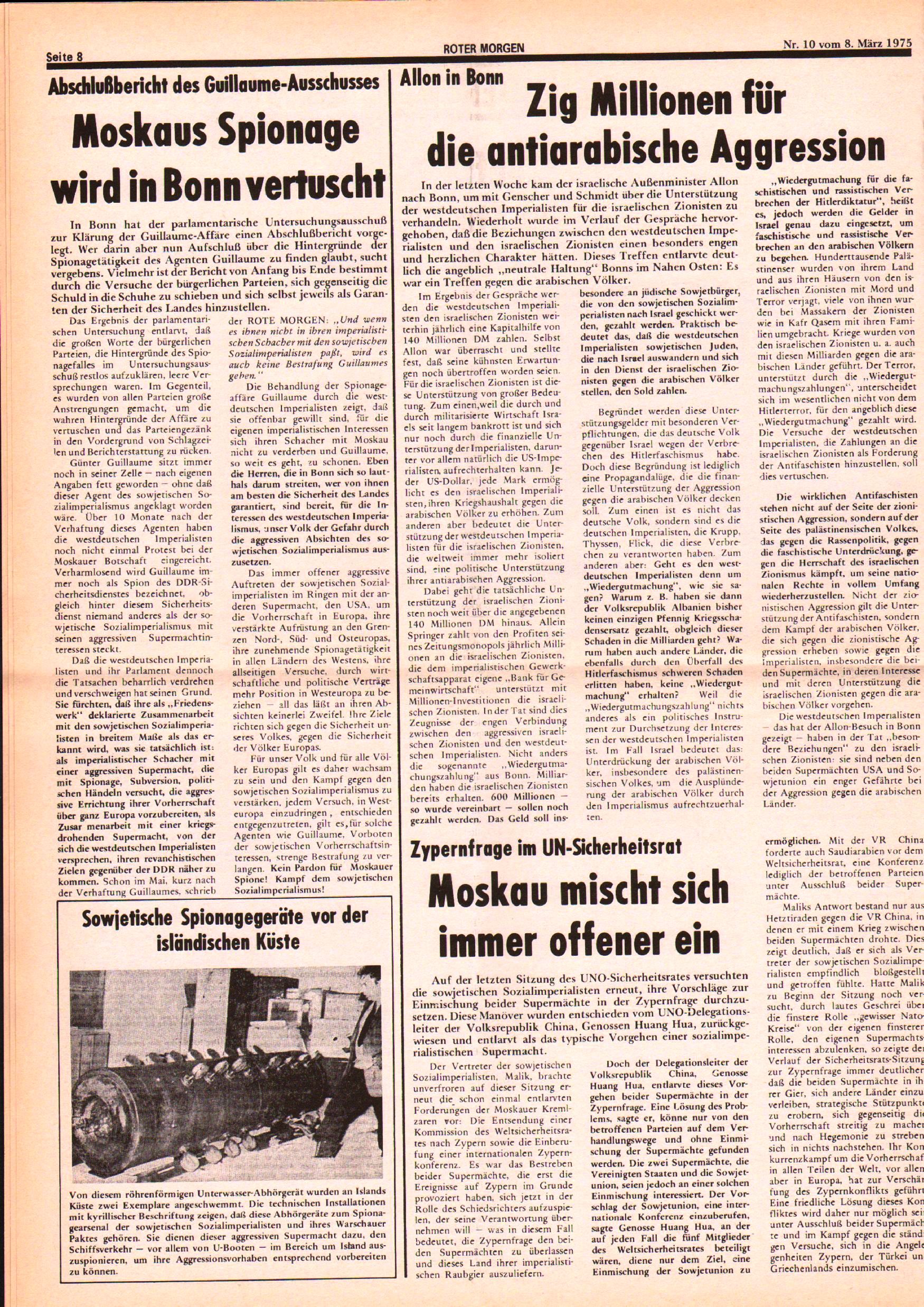 Roter Morgen, 9. Jg., 8. März 1975, Nr. 10, Seite 8