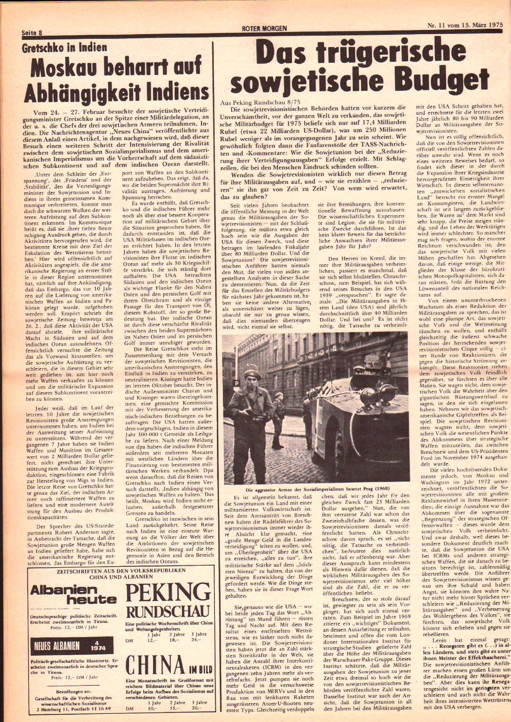 Roter Morgen, 9. Jg., 15. März 1975, Nr. 11, Seite 8