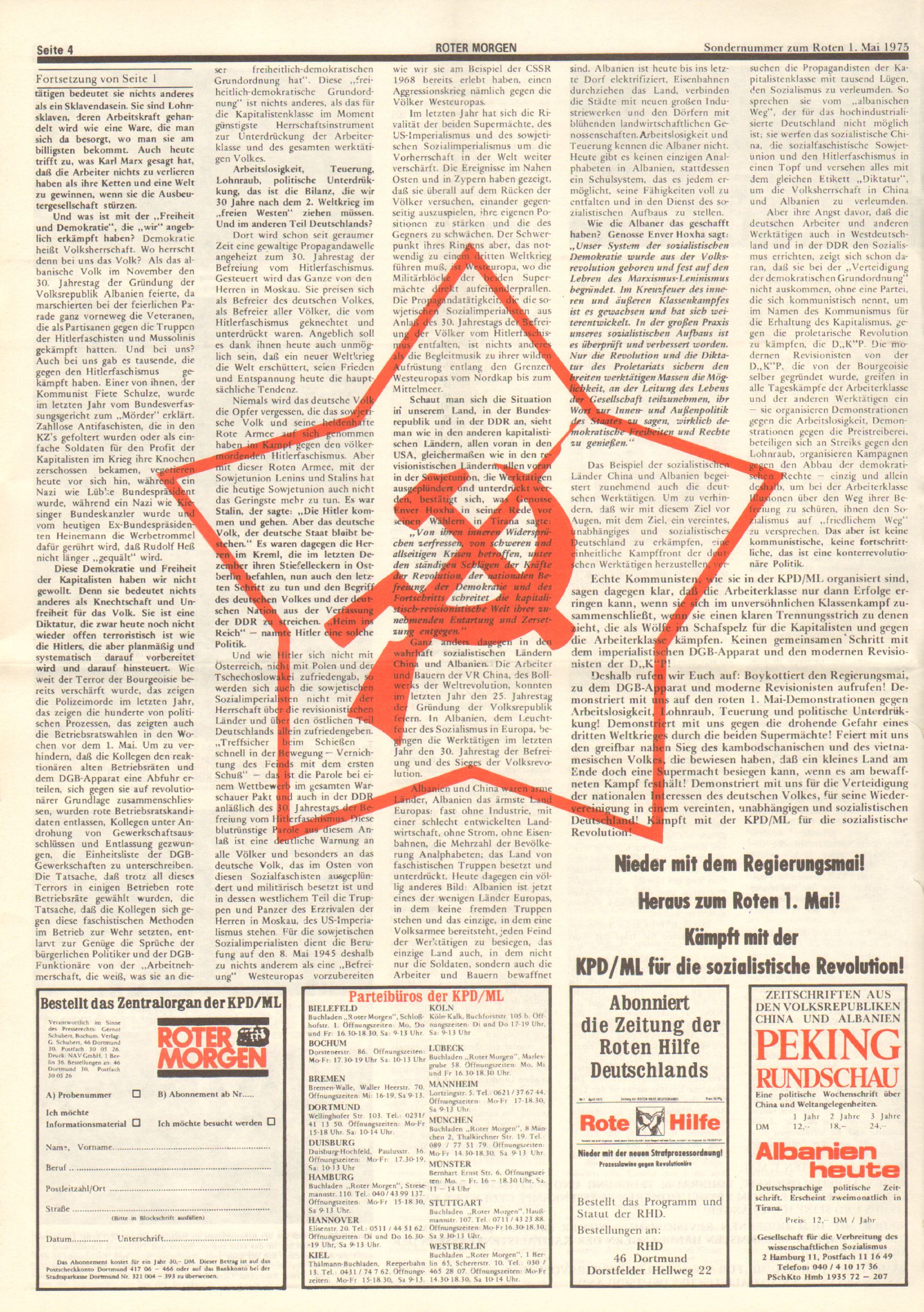 Roter Morgen, 9. Jg., April 1975, Sondernummer zum 1. Mai, Seite 4