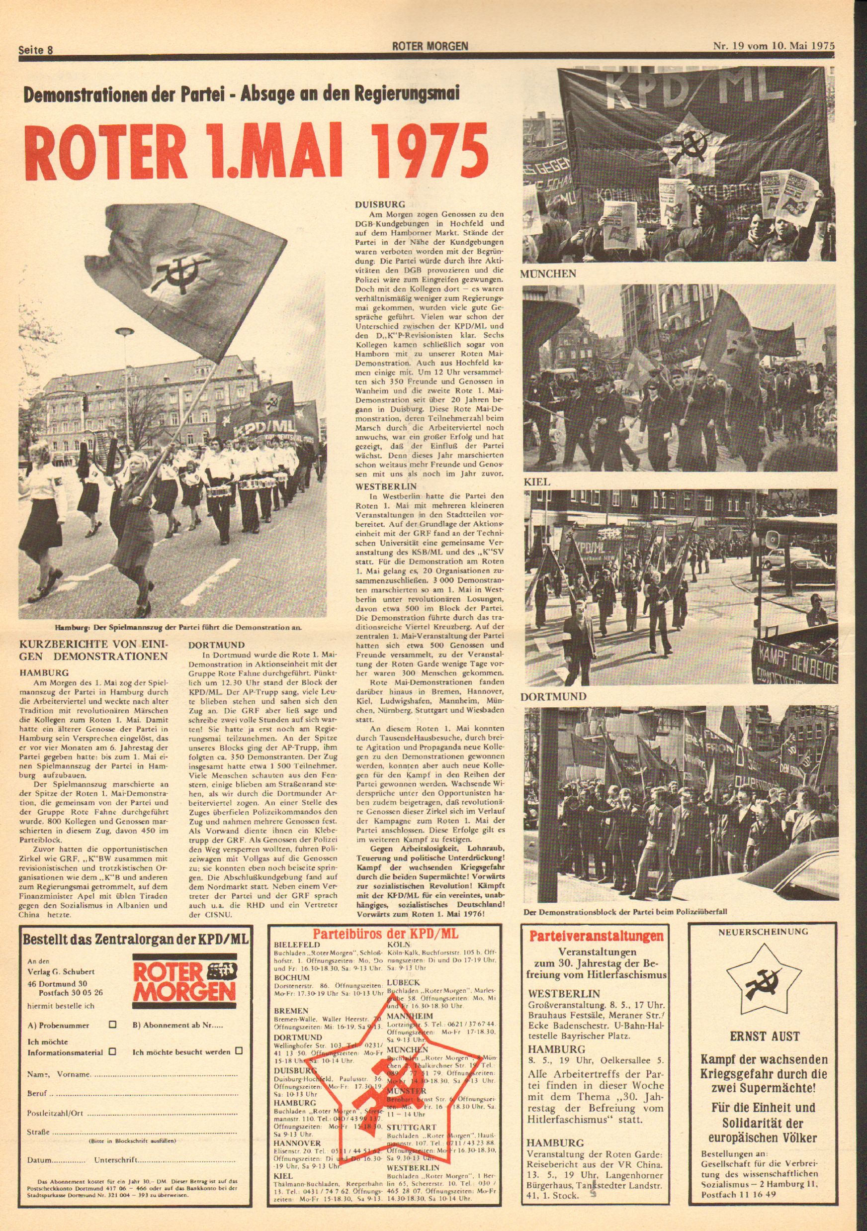 Roter Morgen, 9. Jg., 10. Mai 1975, Nr. 19, Seite 8