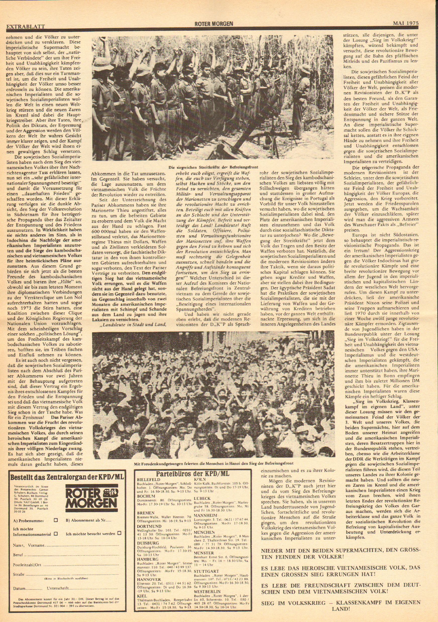 Roter Morgen, 9. Jg., Mai 1975, Extrablatt, Seite 2