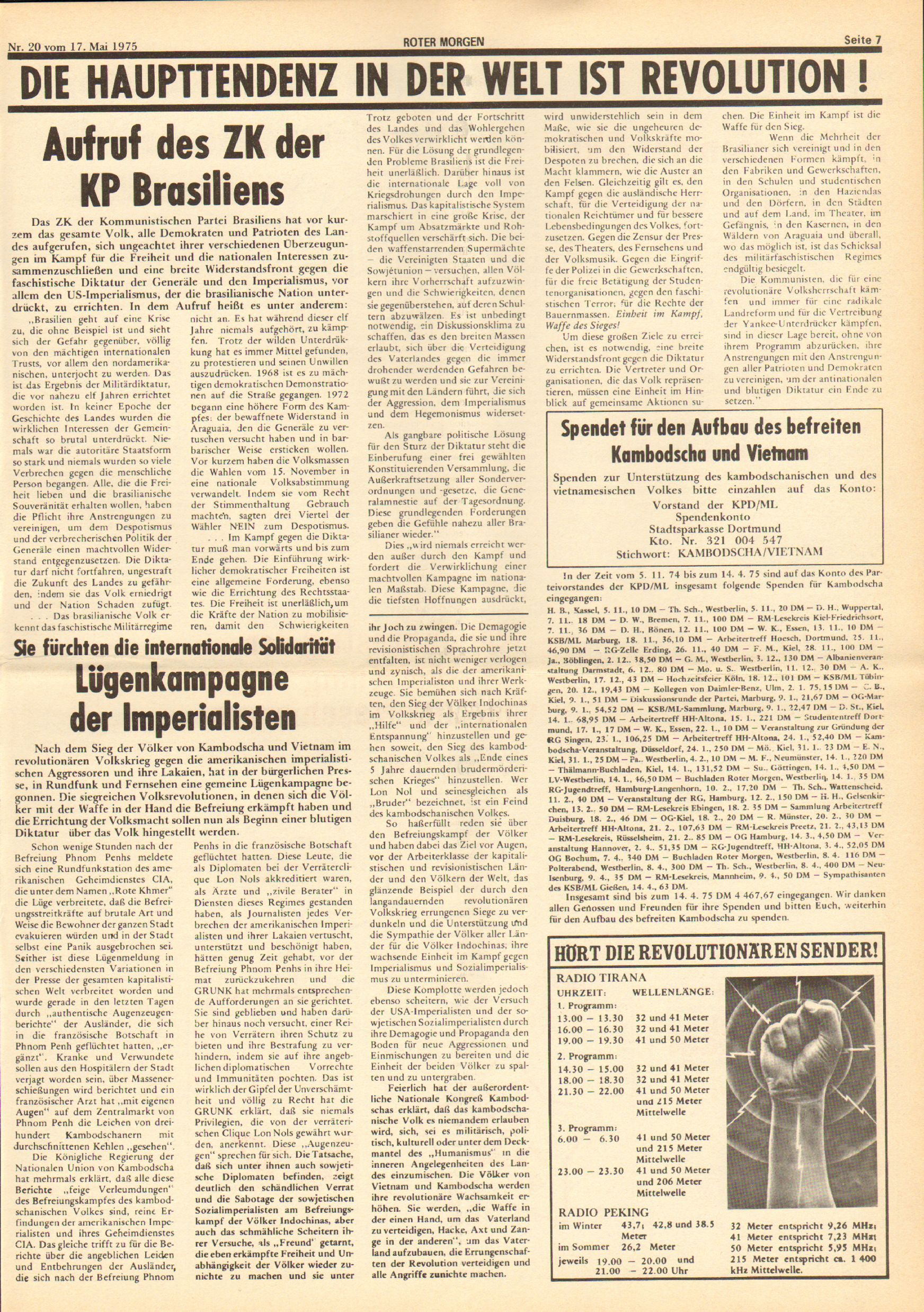 Roter Morgen, 9. Jg., 17. Mai 1975, Nr. 20, Seite 7