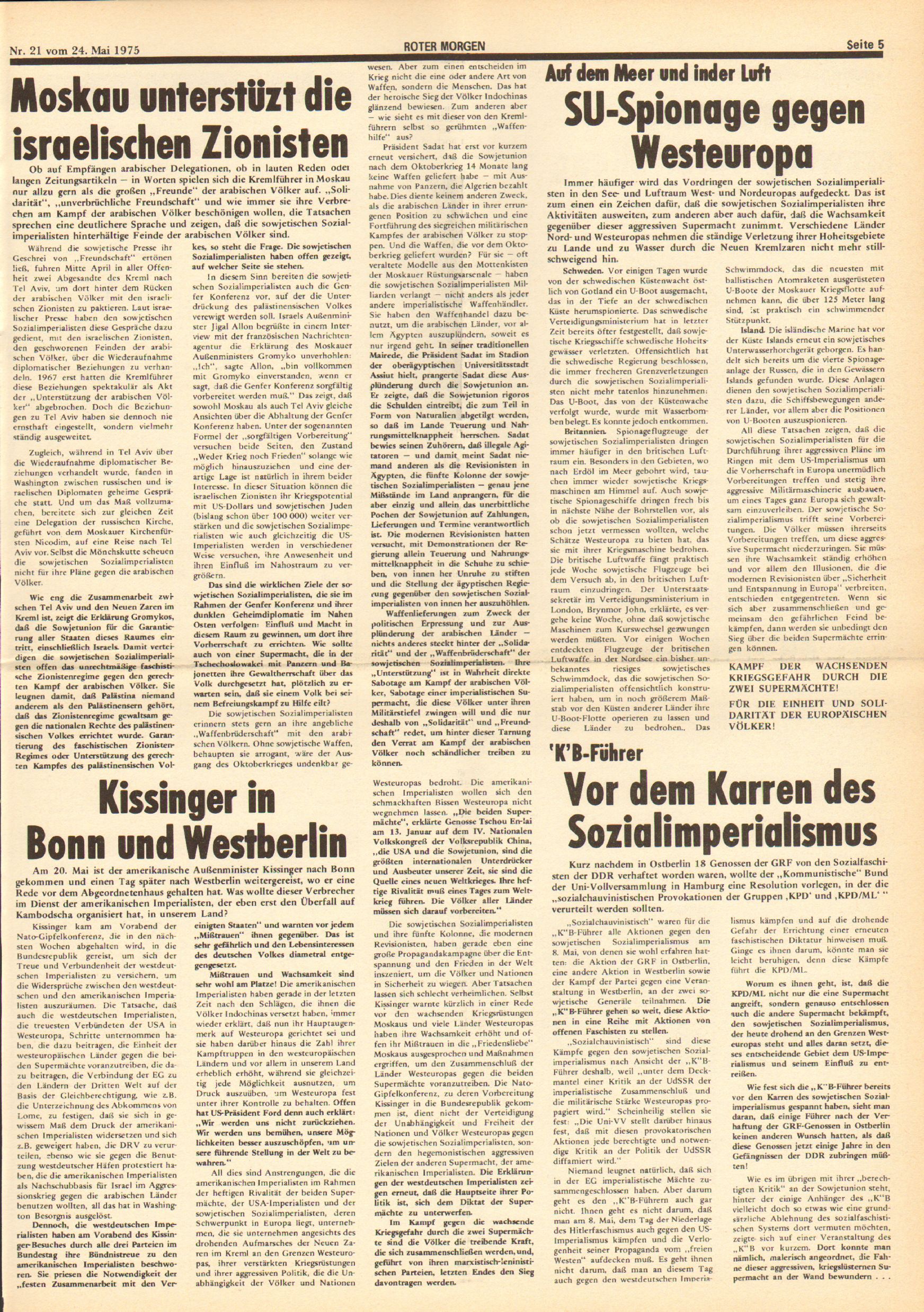 Roter Morgen, 9. Jg., 24. Mai 1975, Nr. 21, Seite 5