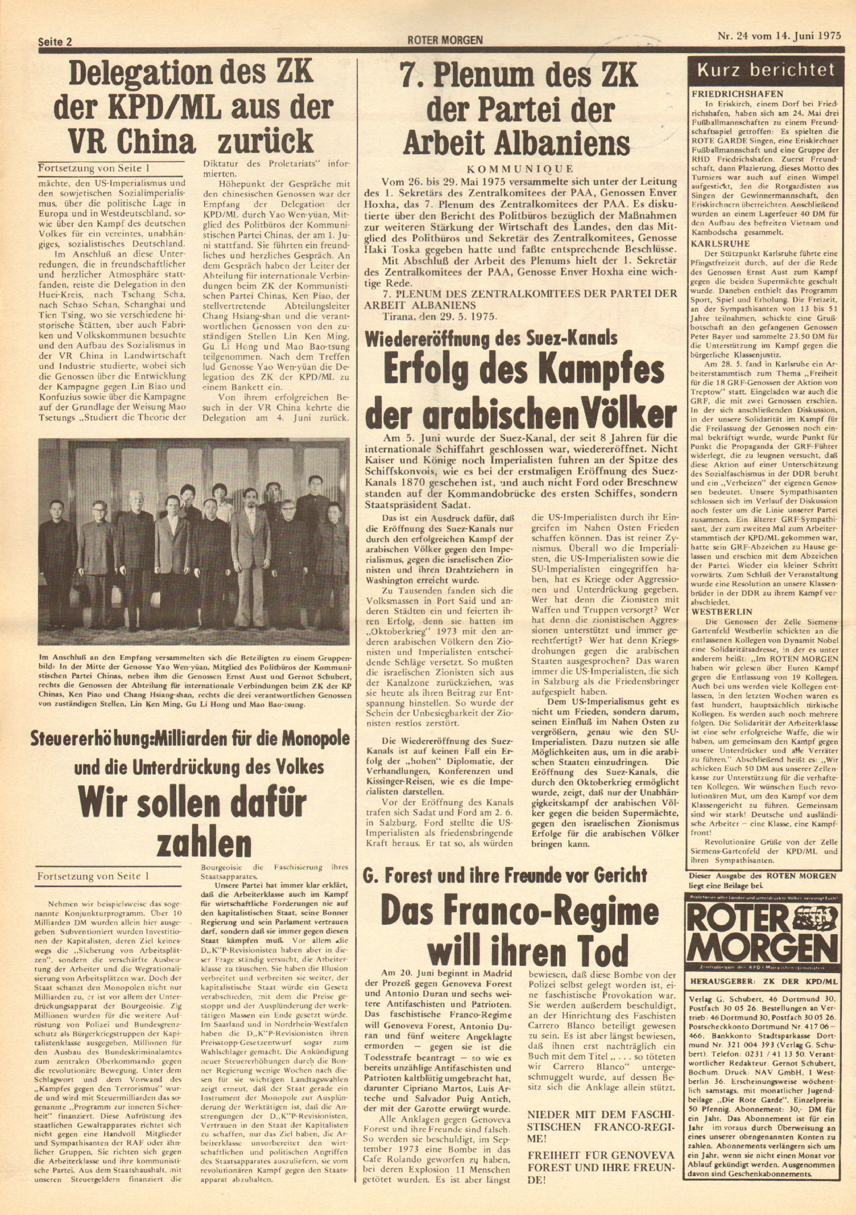 Roter Morgen, 9. Jg., 14. Juni 1975, Nr. 24, Seite 2