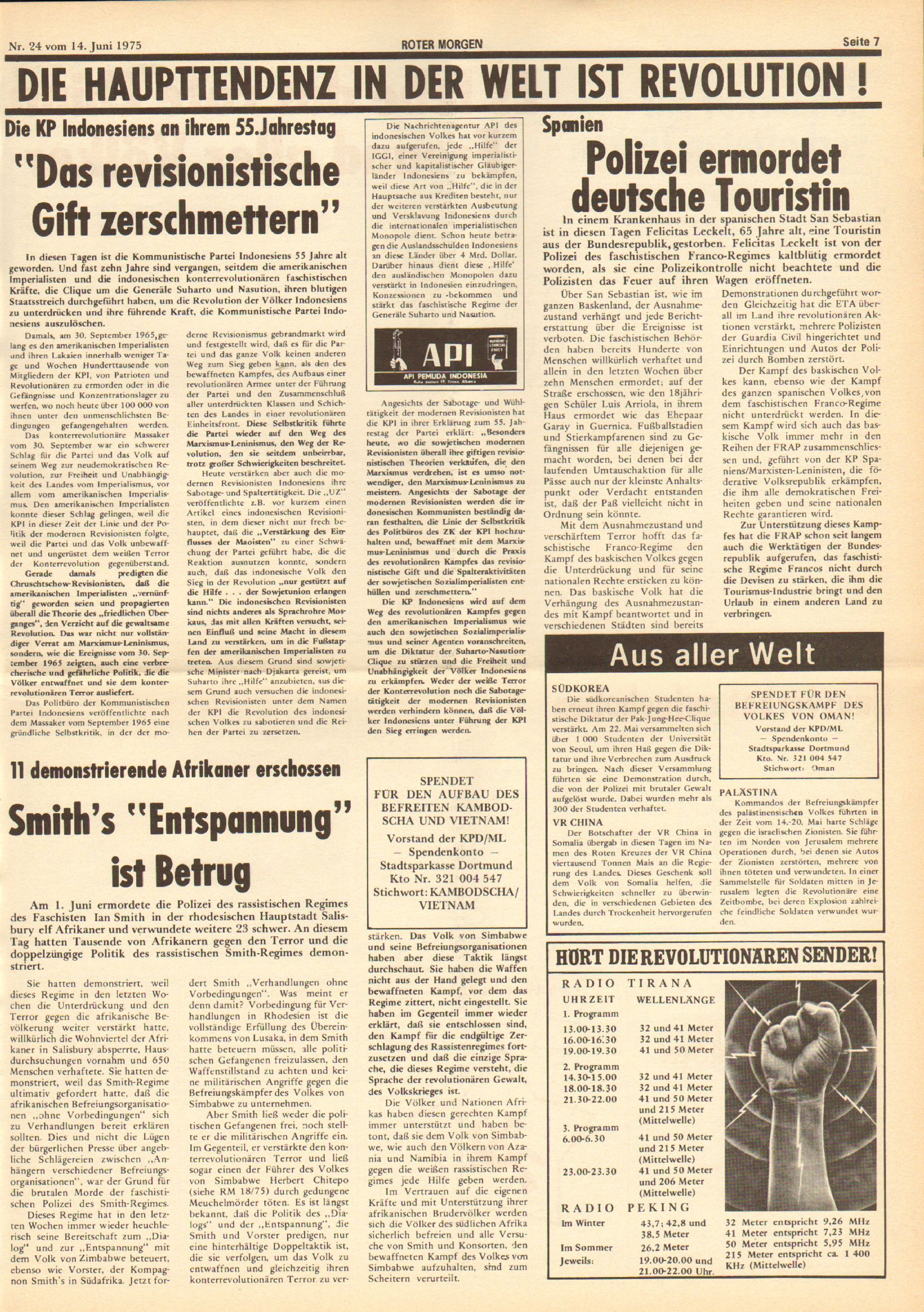 Roter Morgen, 9. Jg., 14. Juni 1975, Nr. 24, Seite 7