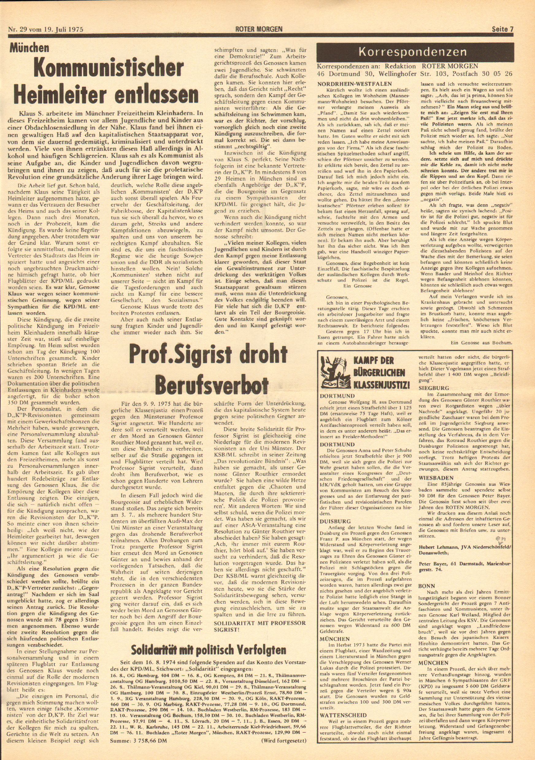 Roter Morgen, 9. Jg., 19. Juli 1975, Nr. 29, Seite 7