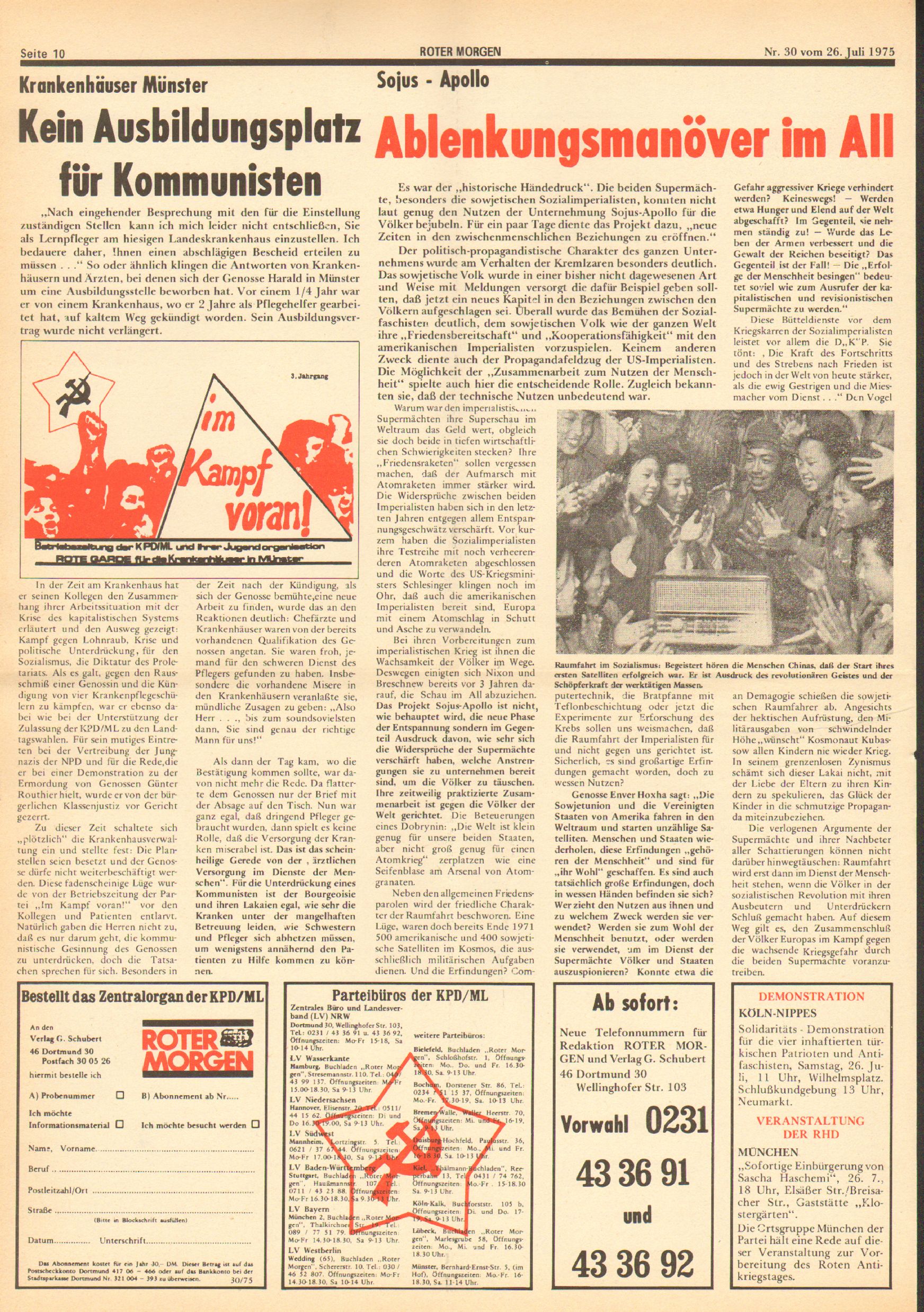 Roter Morgen, 9. Jg., 26. Juli 1975, Nr. 30, Seite 10