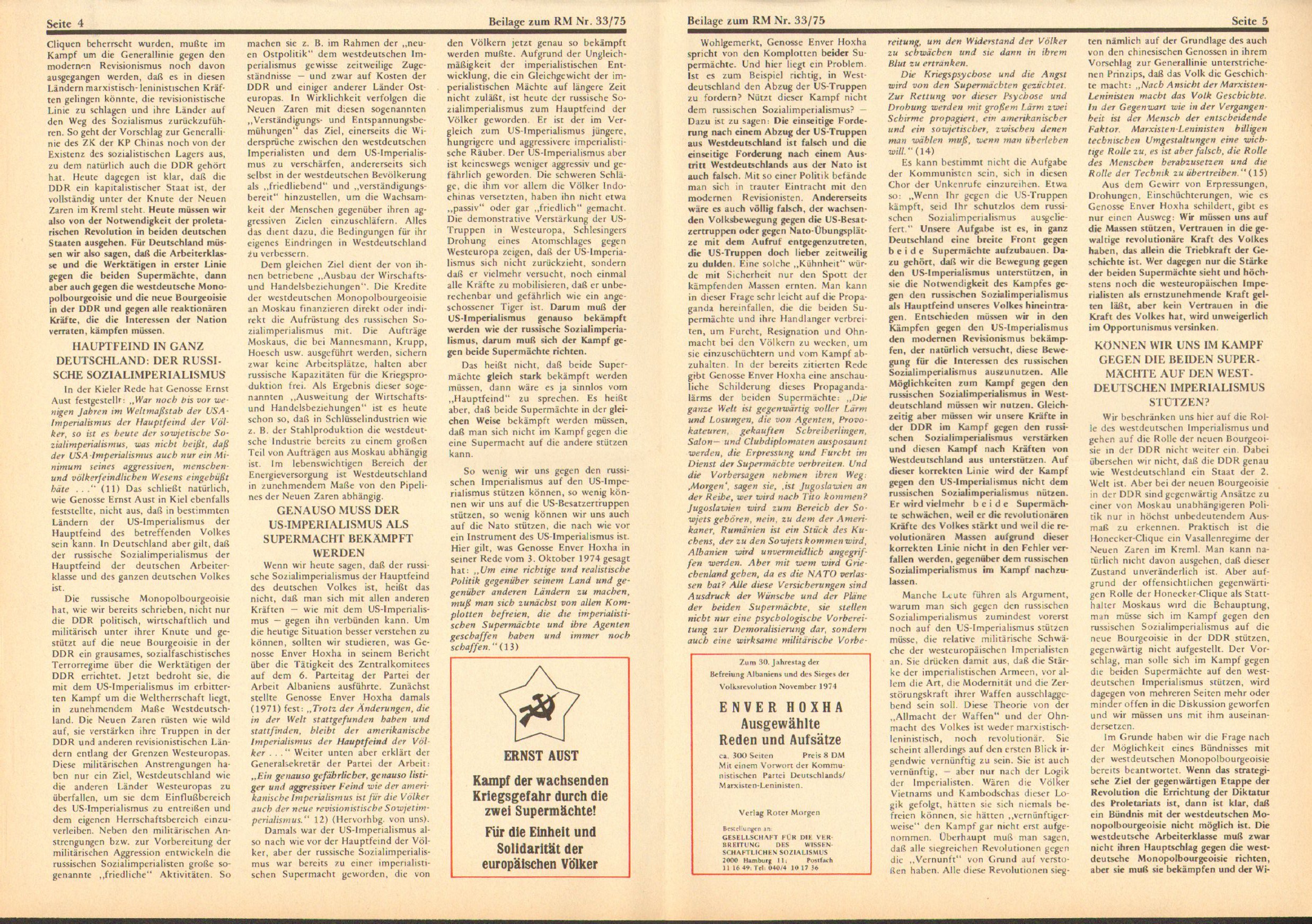Roter Morgen, 9. Jg., 16. August 1975, Nr. 33, Beilage, Seite 