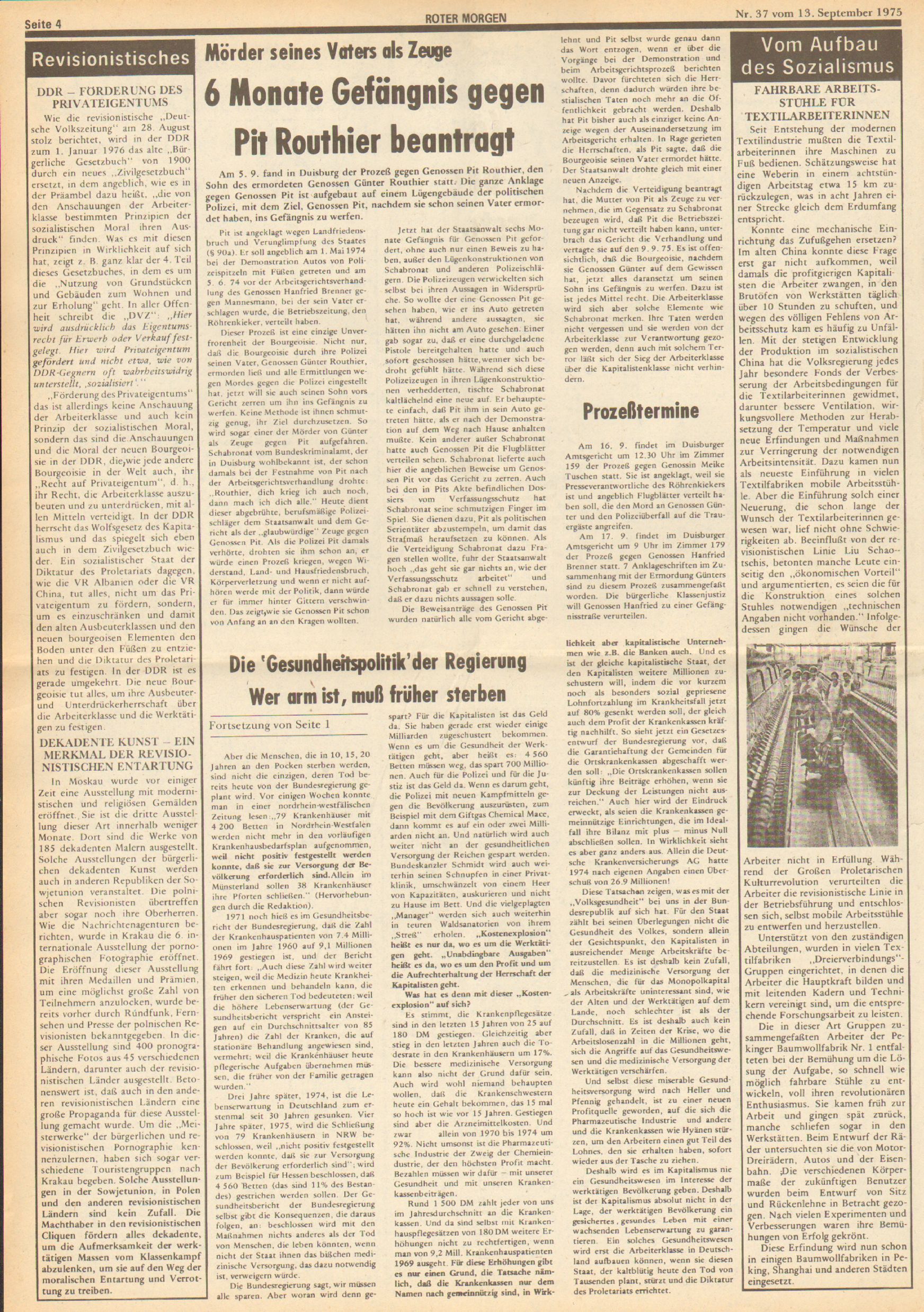 Roter Morgen, 9. Jg., 13. September 1975, Nr. 37, Seite 4